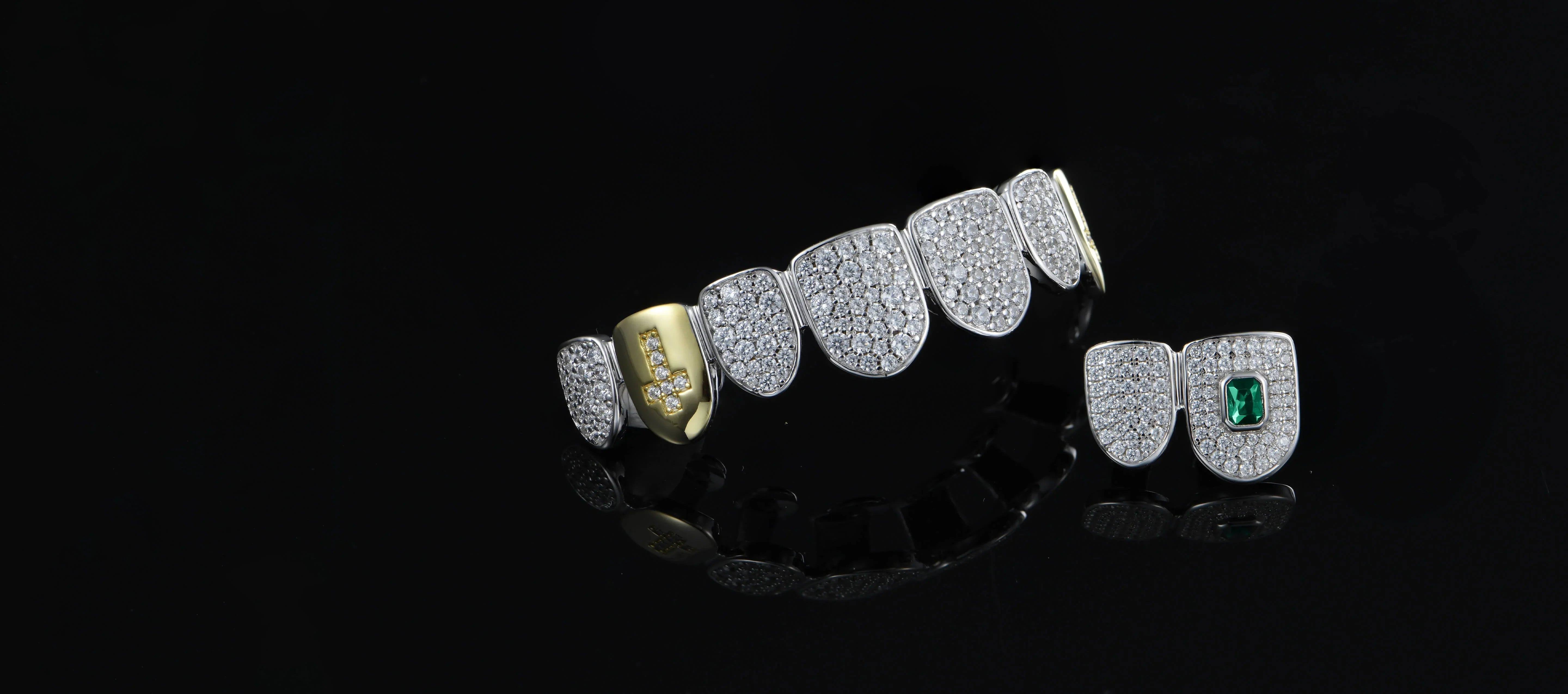 Grillz Dentali Argento Elettrolitico Antiappannamento &ndash; 8 Superiori + 8 Inferiori Con Stampi