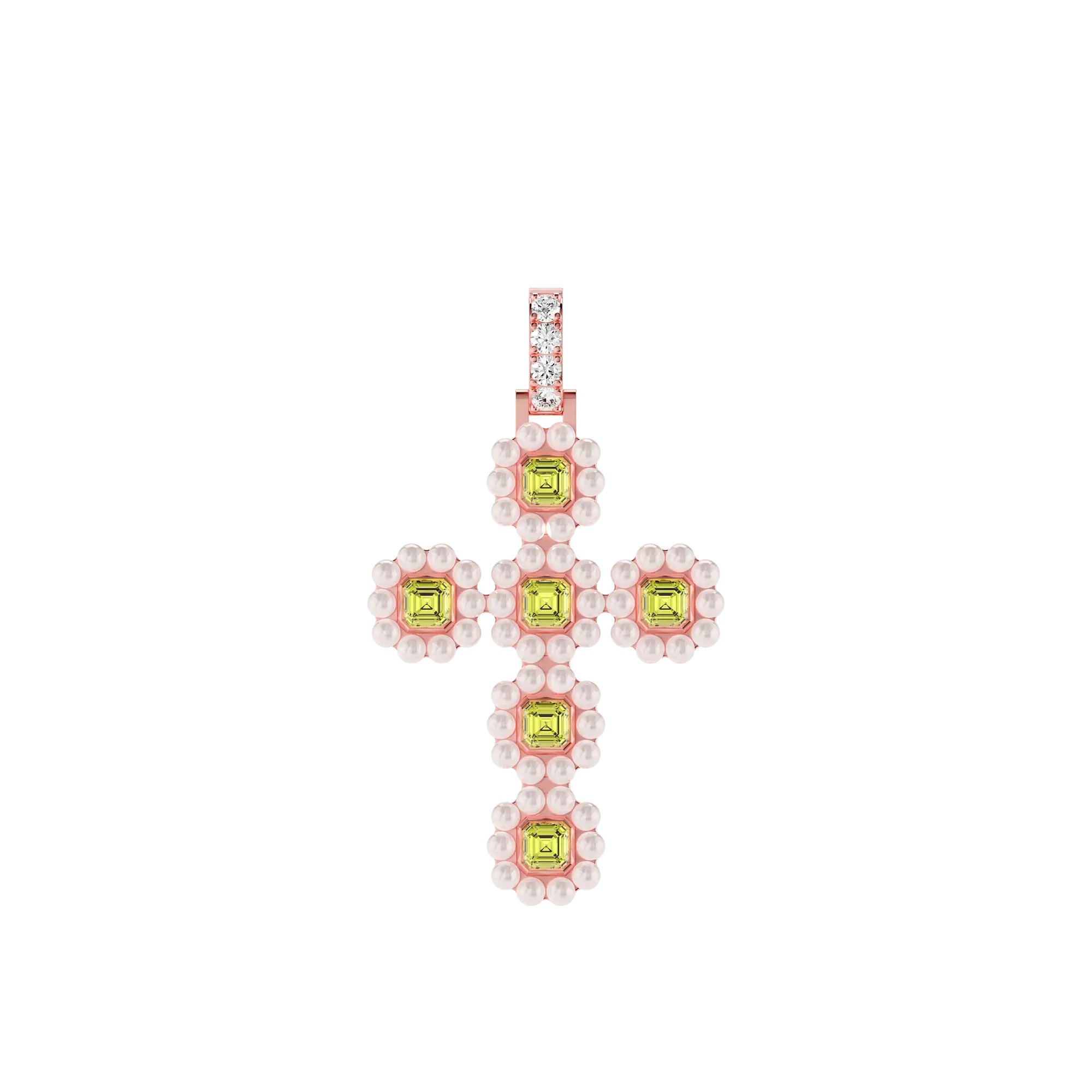 Ciondolo cross di moissanite alone perla canarino