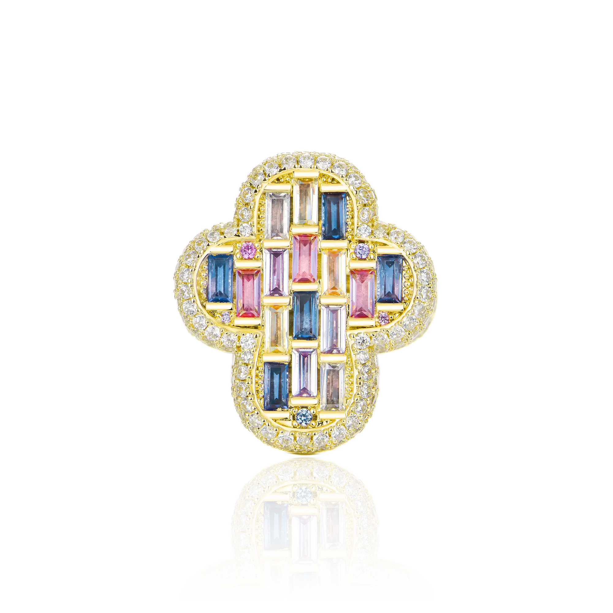 Iced Vitraux Vintage Rose Window Cross Ring