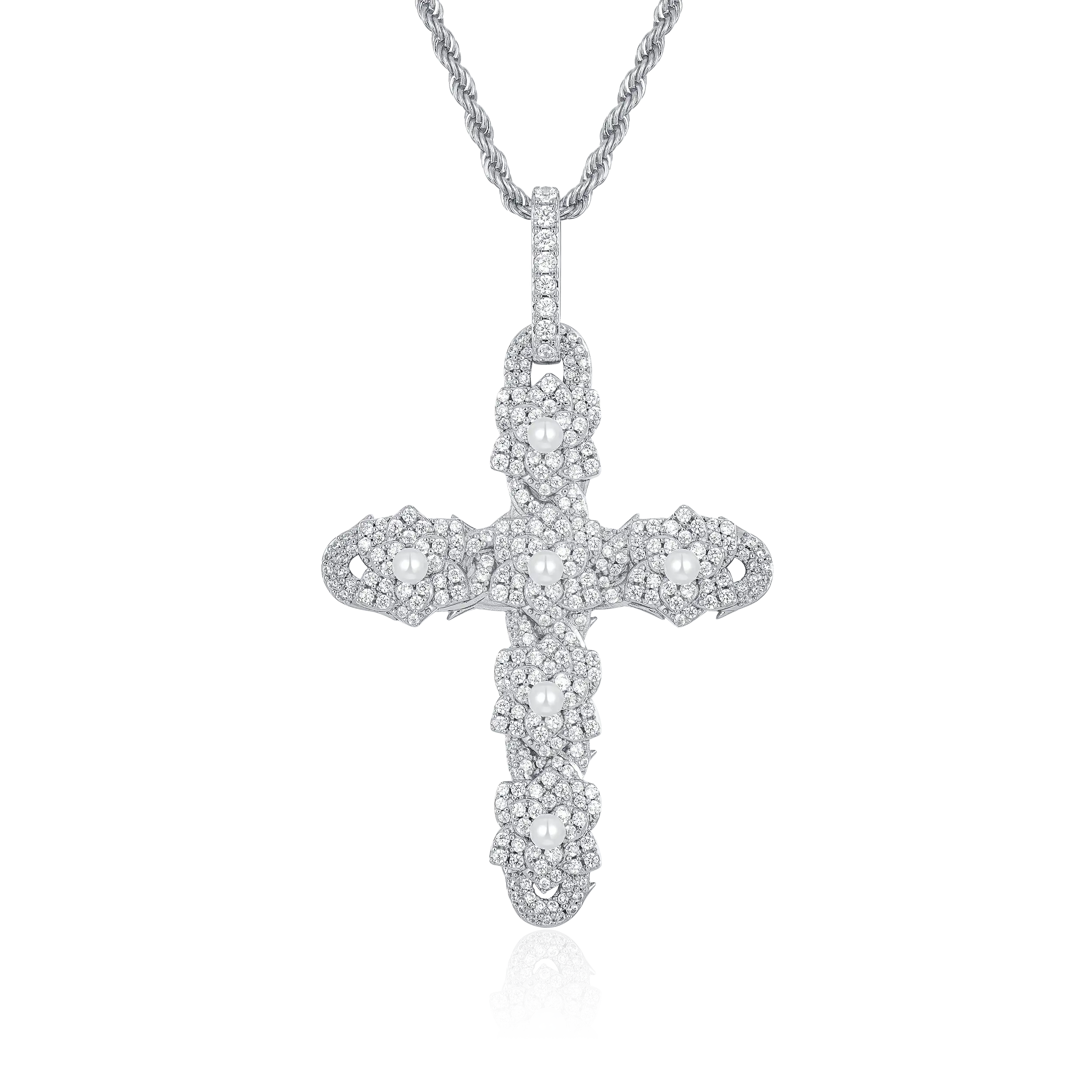 Pearl Rose Cross Pendant