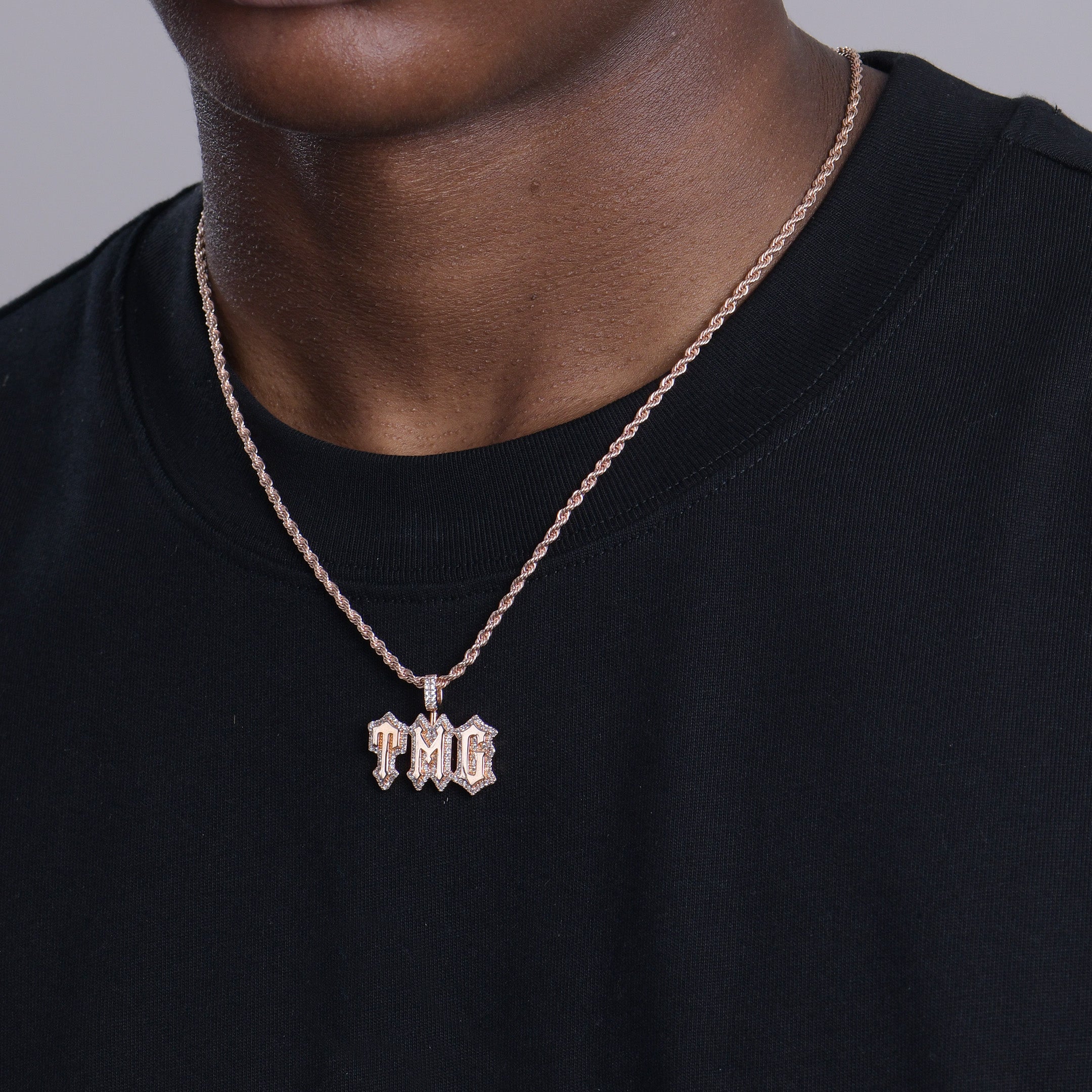 Custom Moissanite Gothic Font Pendant - 15mm Height