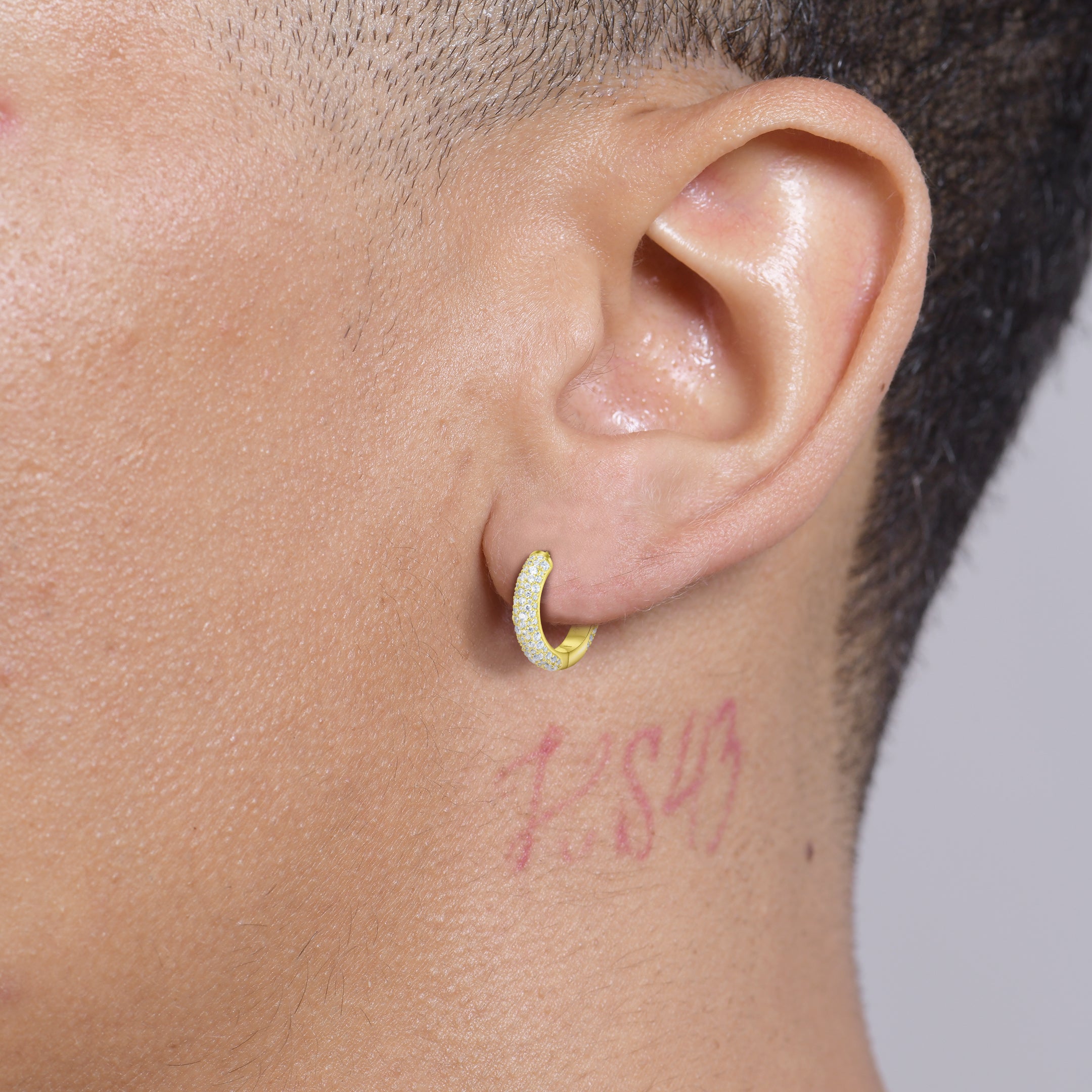 S925 Round Paved Hoop Earring - Medium