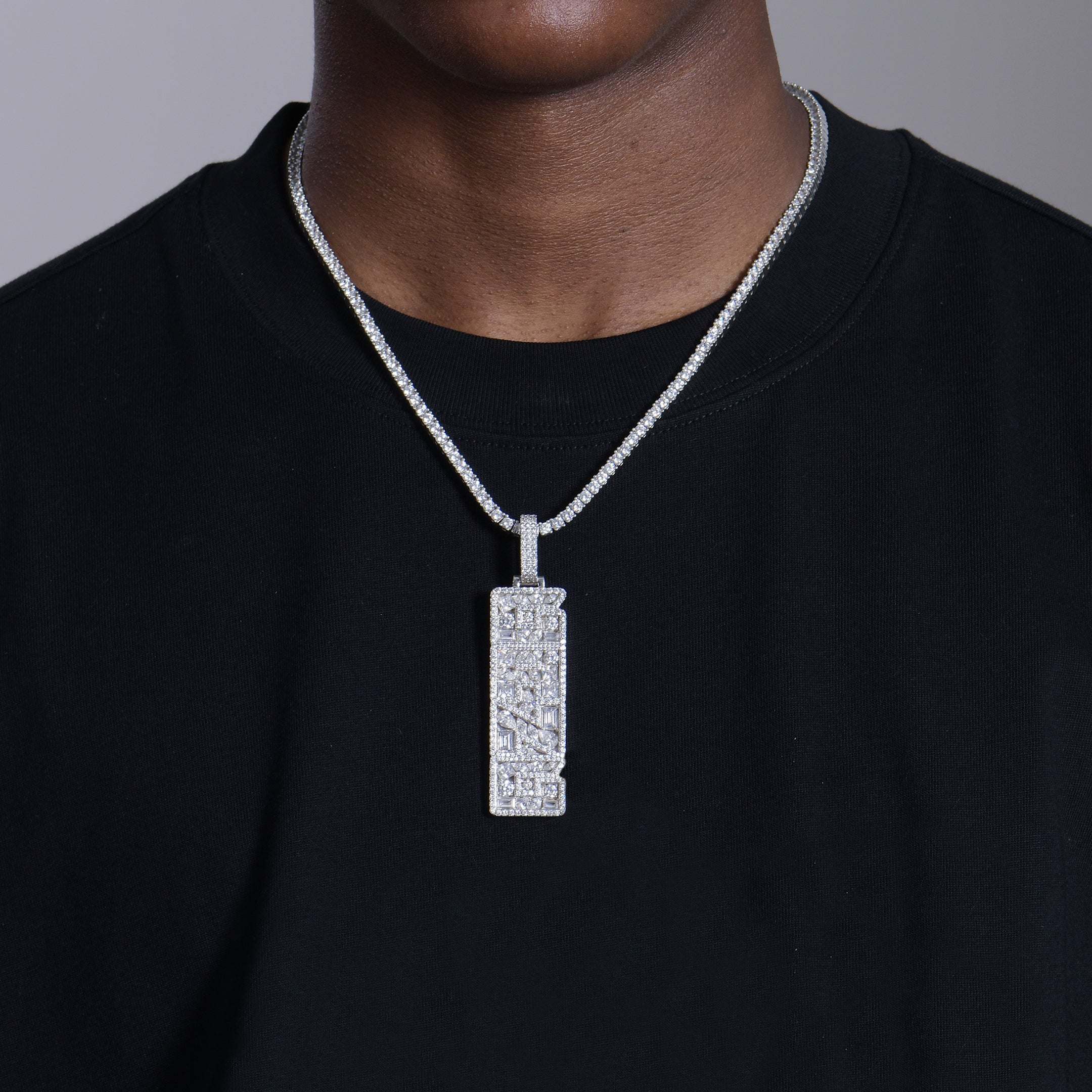 Custom Iced Mix-cut Vertical Pendant - Width - 17mm