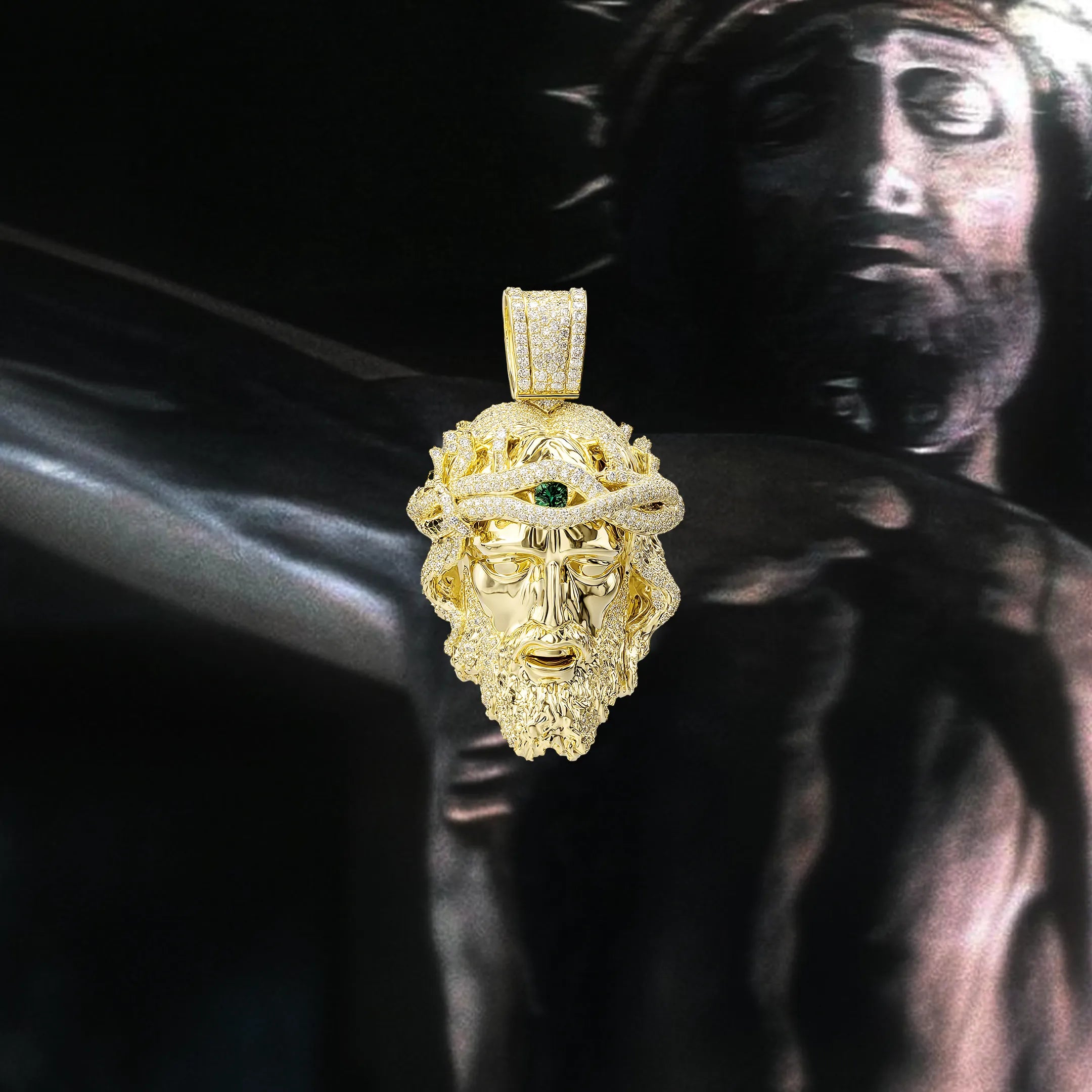 Emerald Mercy Jesus Pendant - 51mm