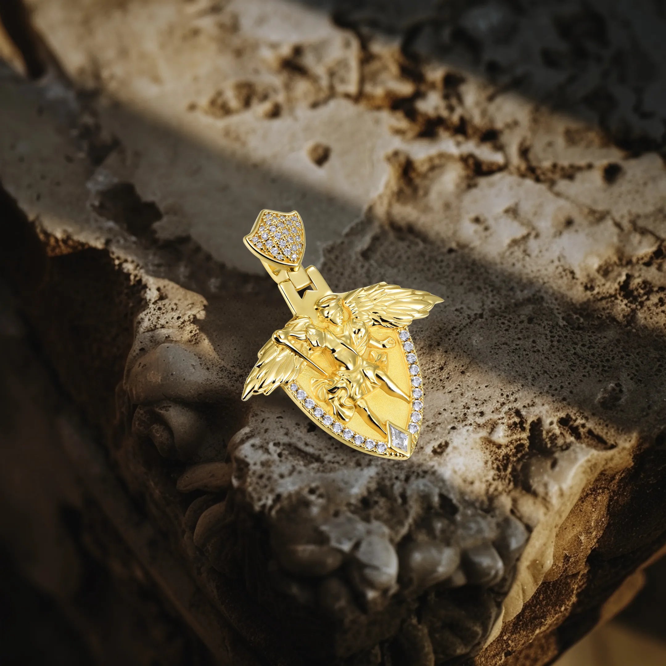 Moissanite Archangel Shield Pendant - Small