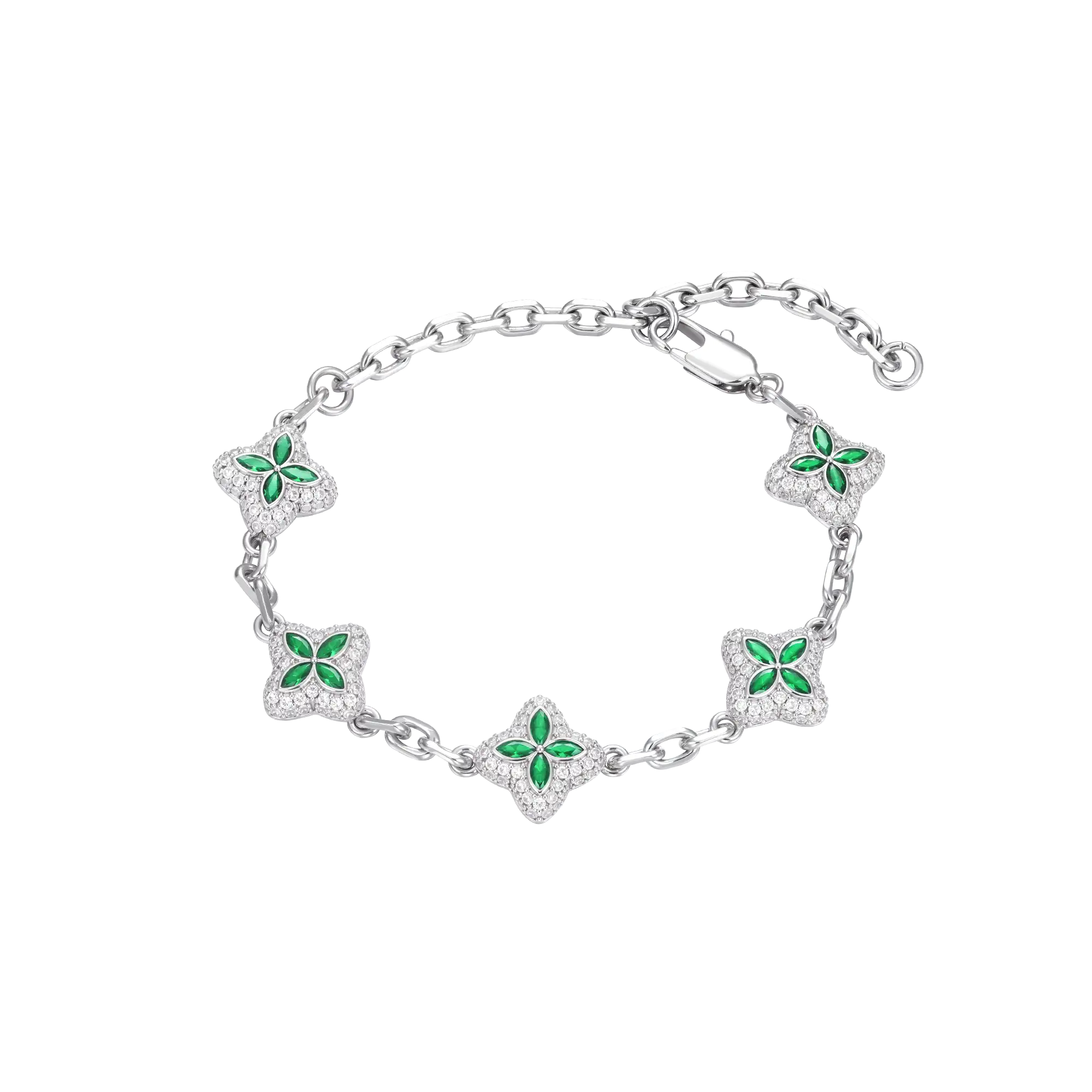 Verstellbares Iced Luminous Clover-Armband – grüner Diamant