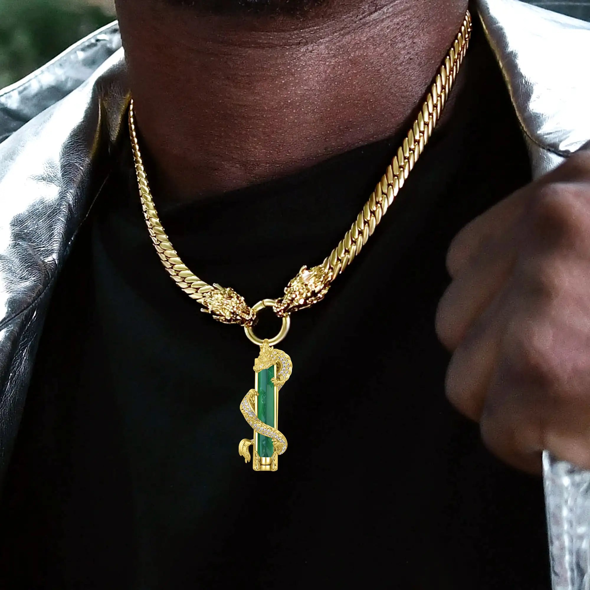 WONG Double Dragon Miami Cuban Chain + Tennis Cross Pendant Gift Set