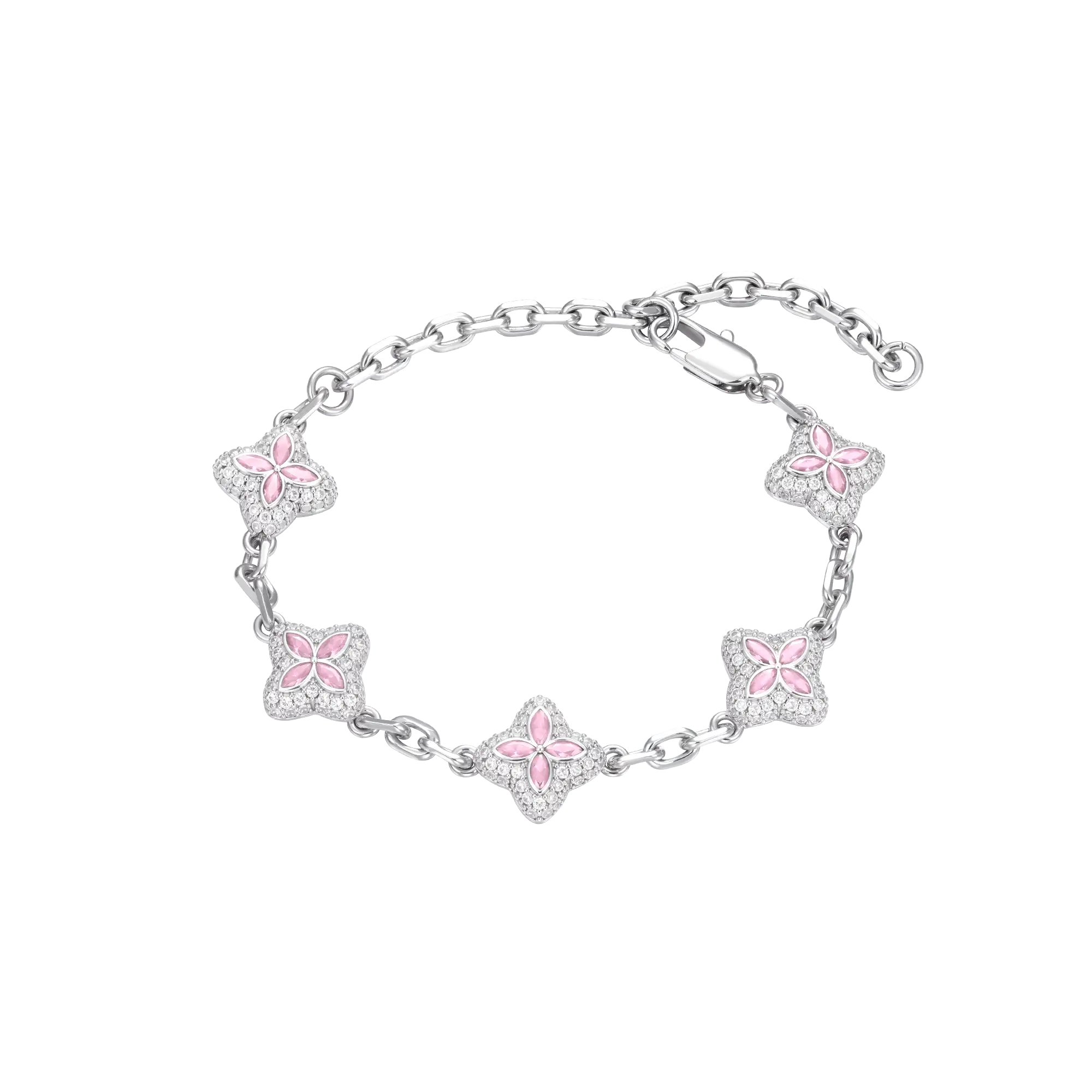 Verstellbares Iced Luminous Clover-Armband – rosafarbener Diamant