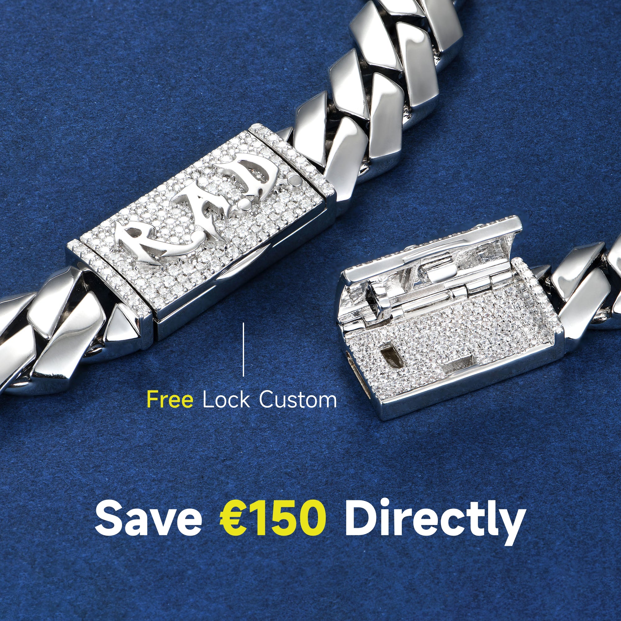 MOISSANITE Plain Gold Prong Cuba Cuban Link Chain - 15 mm
