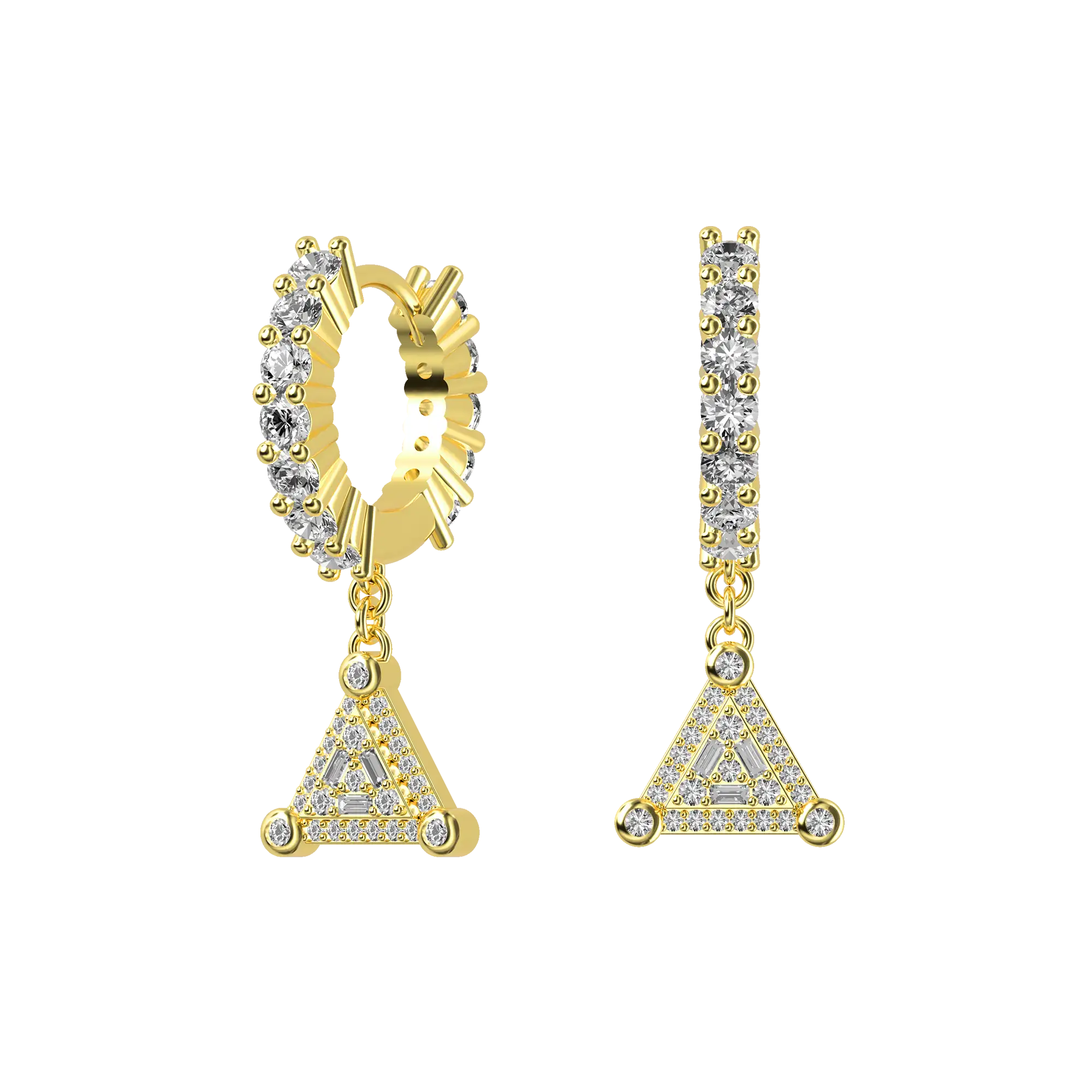 Women's Triangle Baguette Mix Halo Dangly Earrings - Pair