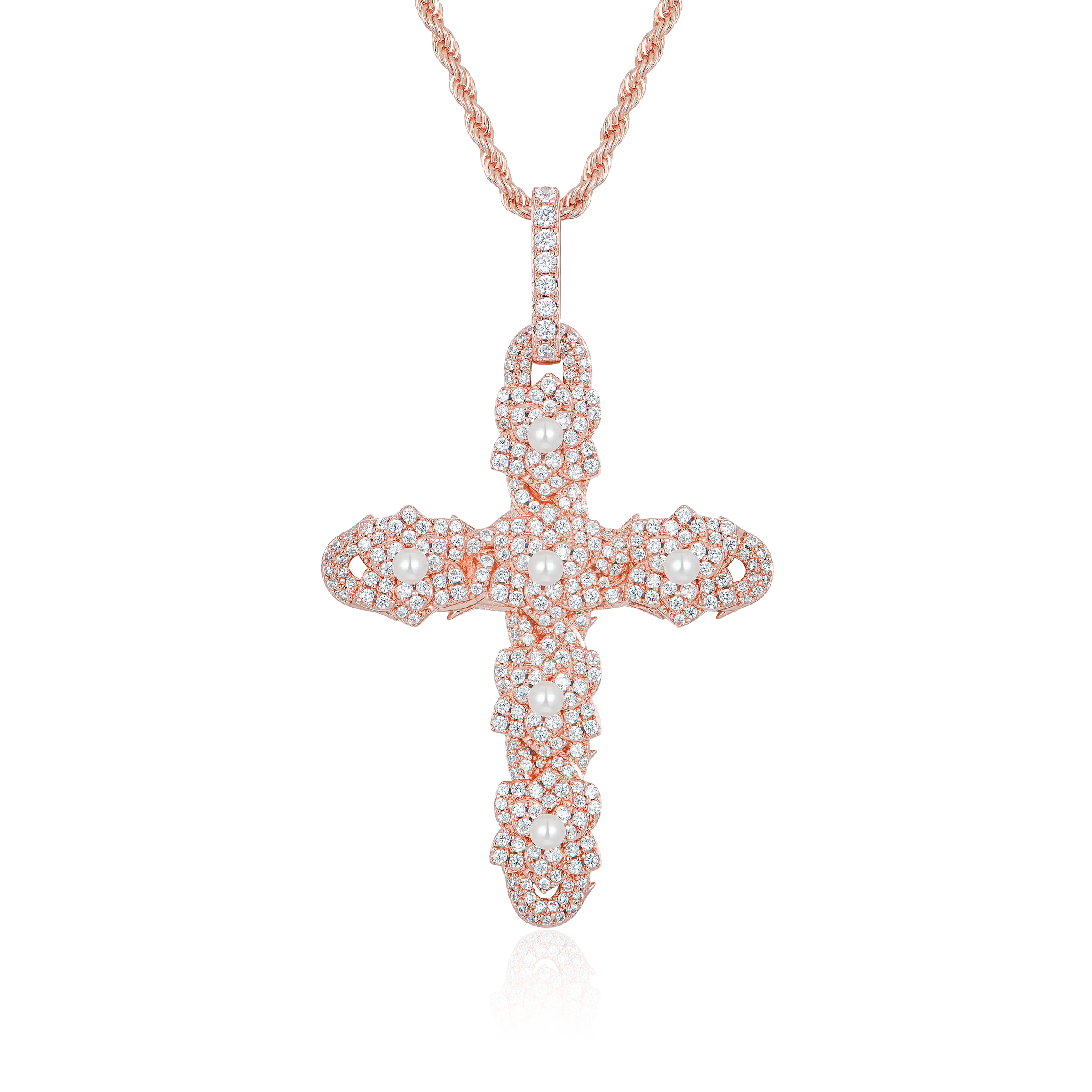 Pearl Rose Cross Pendant