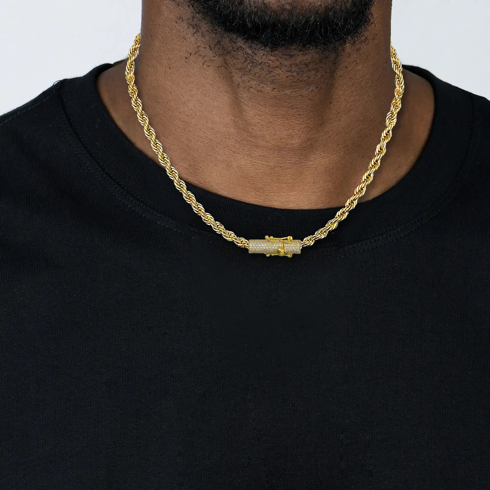 Rope Chain With Iced Clasp - 6mm