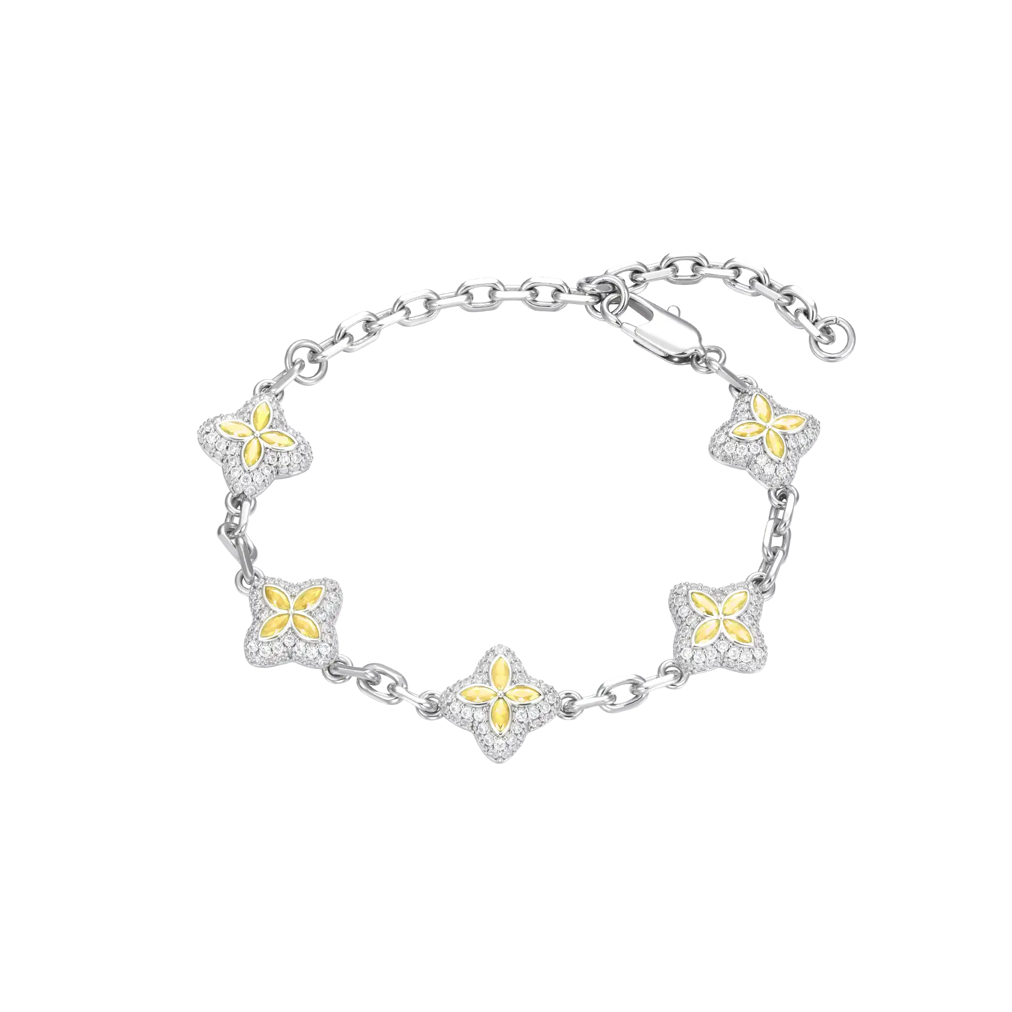 Bracelet Ajustable Trèfle Lumineux Glacé - Diamant Jaune
