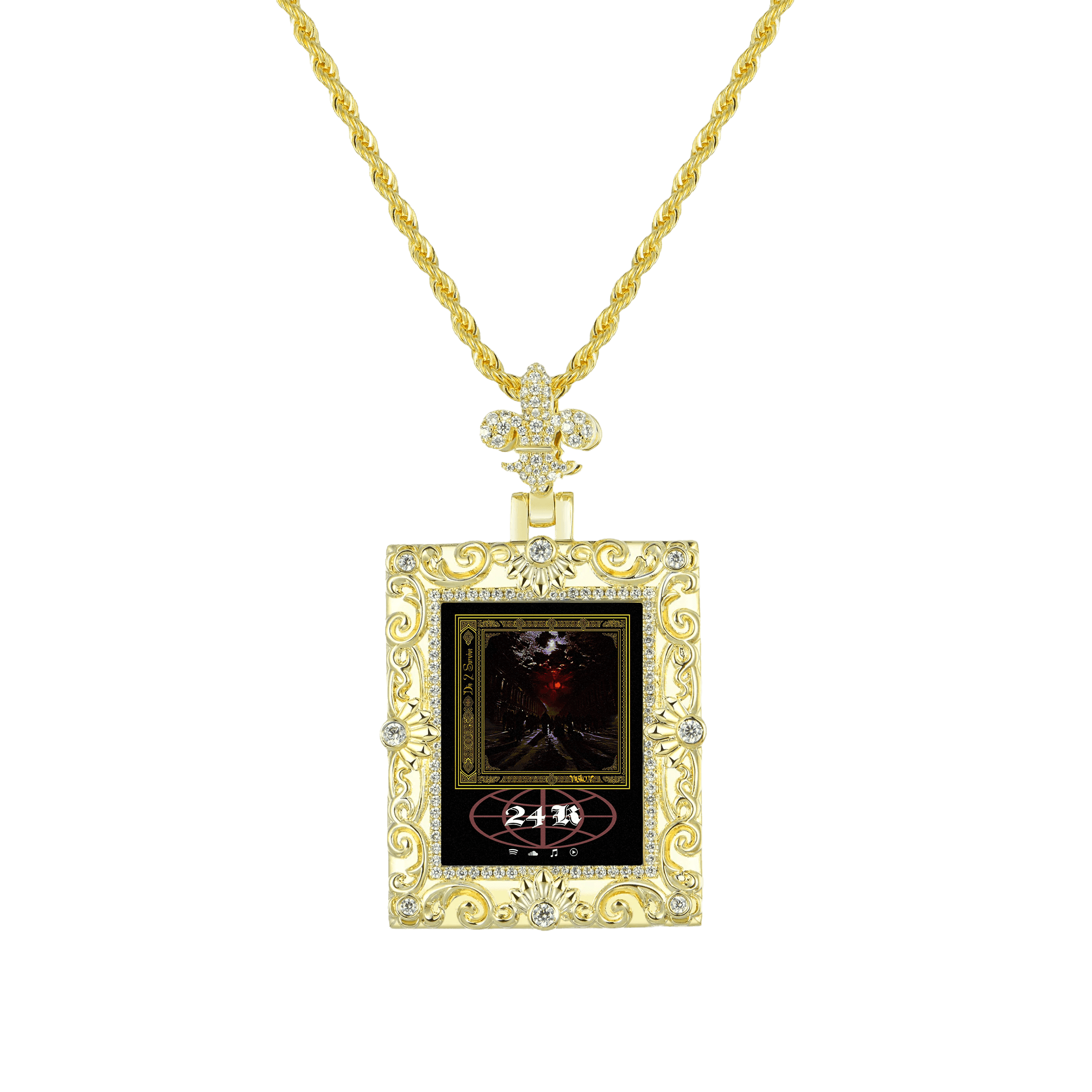 Custom Greek Pattern Vintage Rectangular Photo Pendant