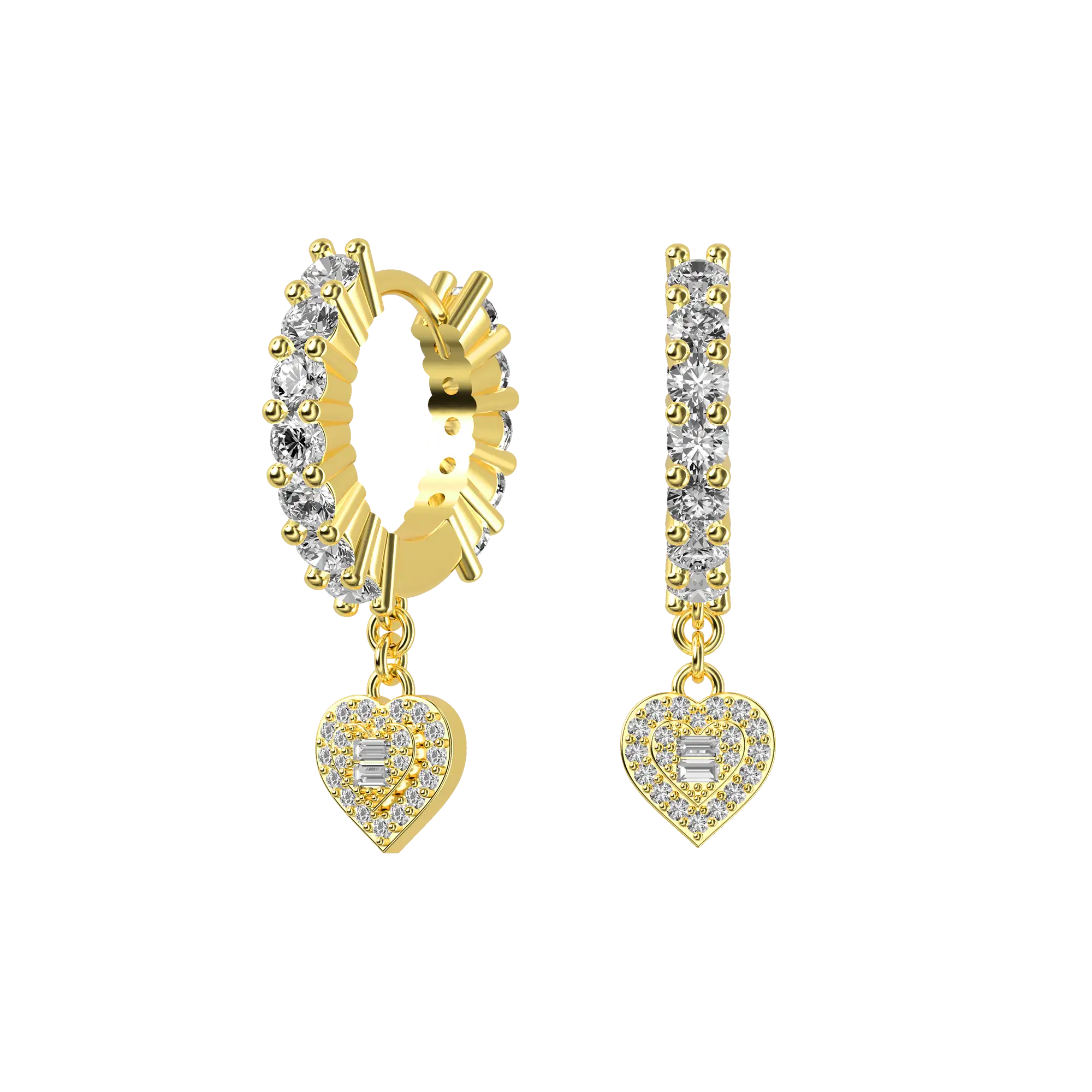 Women's Heart Baguette Mix Halo Dangly Earrings - Pair