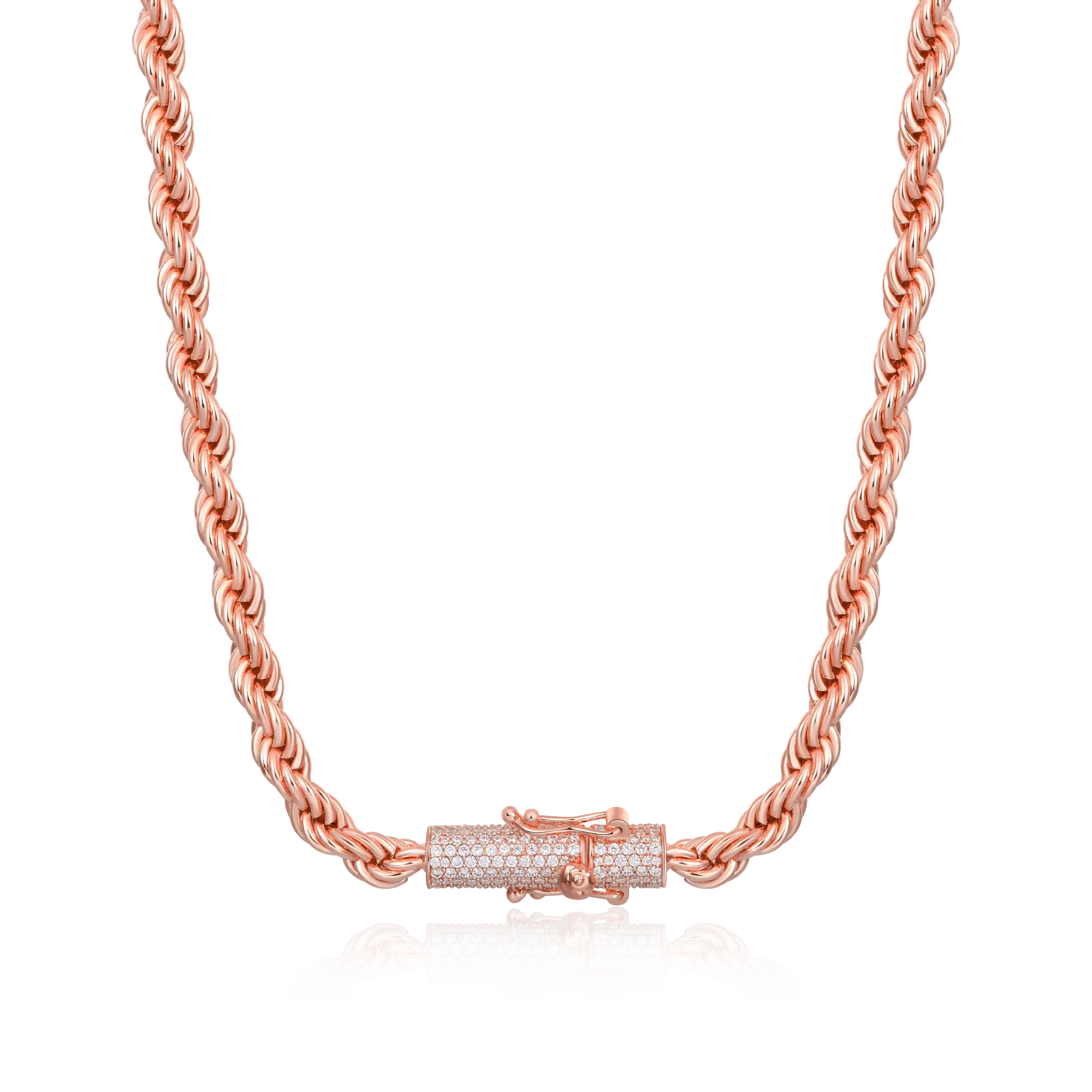 Catena di corda da 6 mm con chiusura ghiacciata - oro rosa