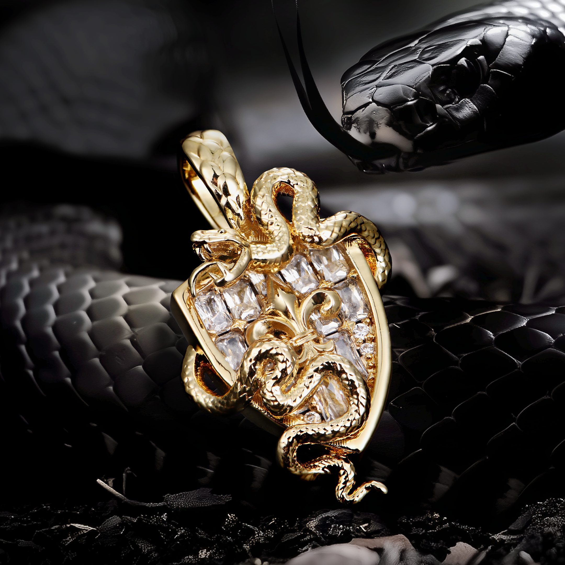Moissanite Guardian Shield Snake Pendant - 25mm
