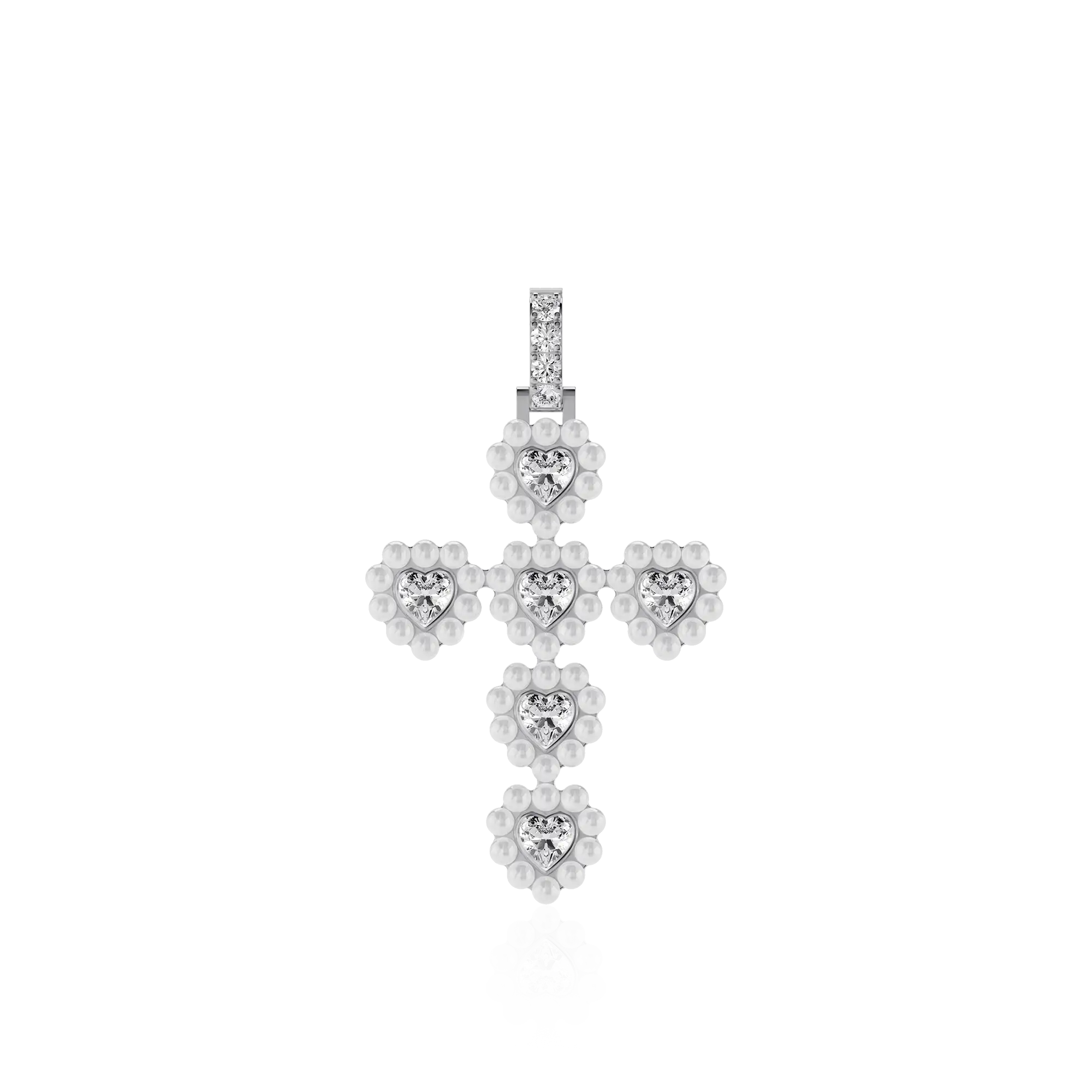 Moissanite Halo Pearl Heart Cross Pendant