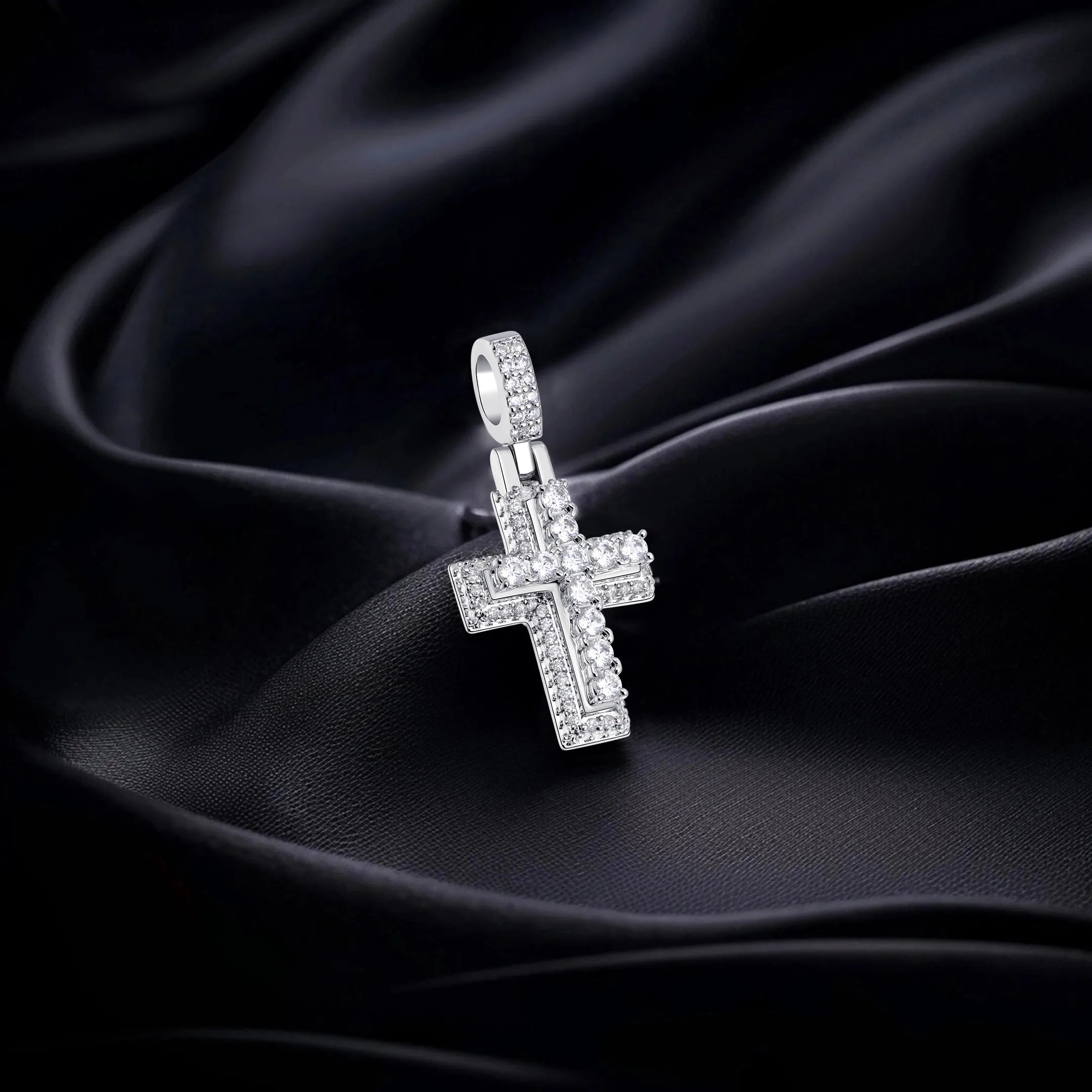 Moissanite Brilliance Layered Cross Pendant - Small