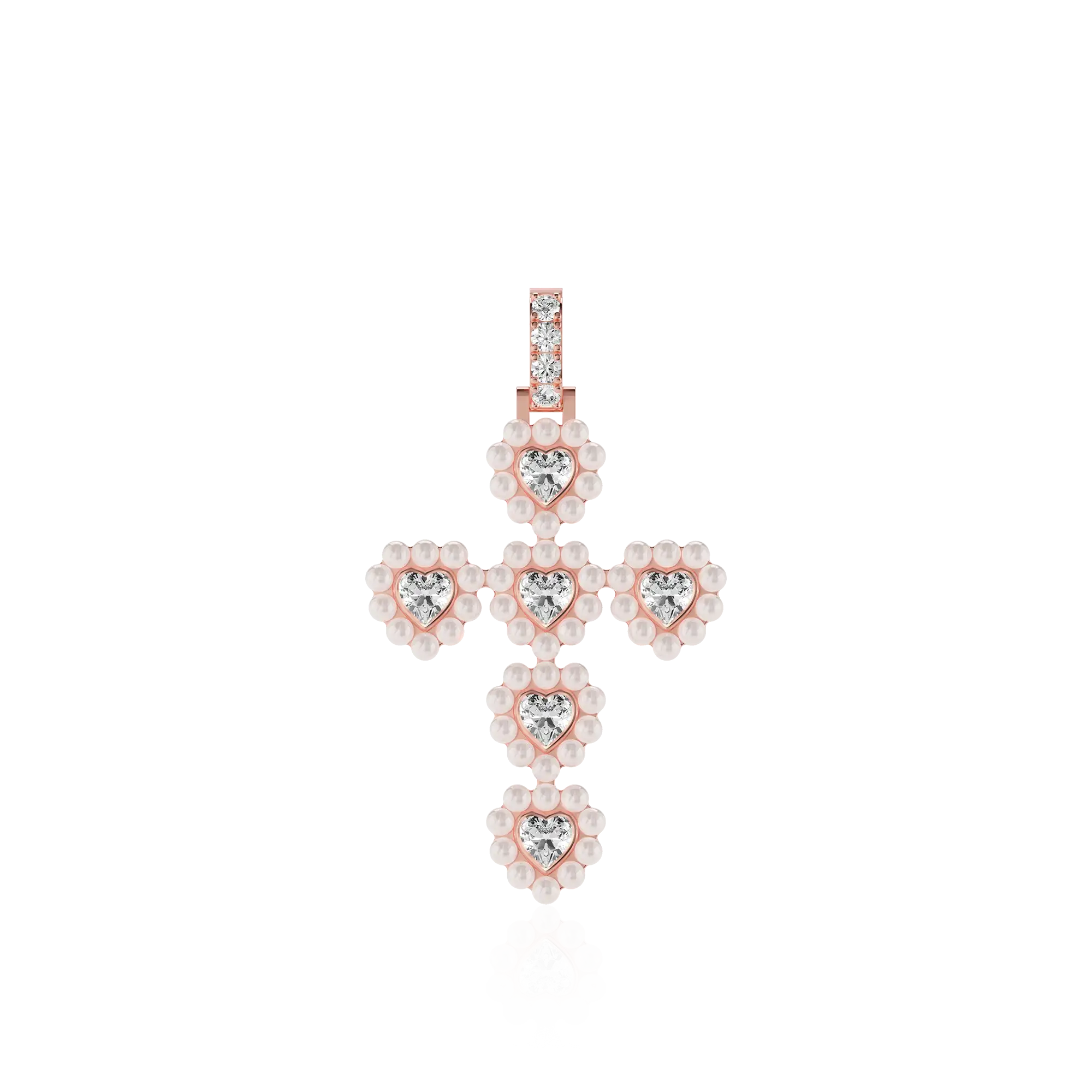 Ciondolo croce di alone perla alone moissanite