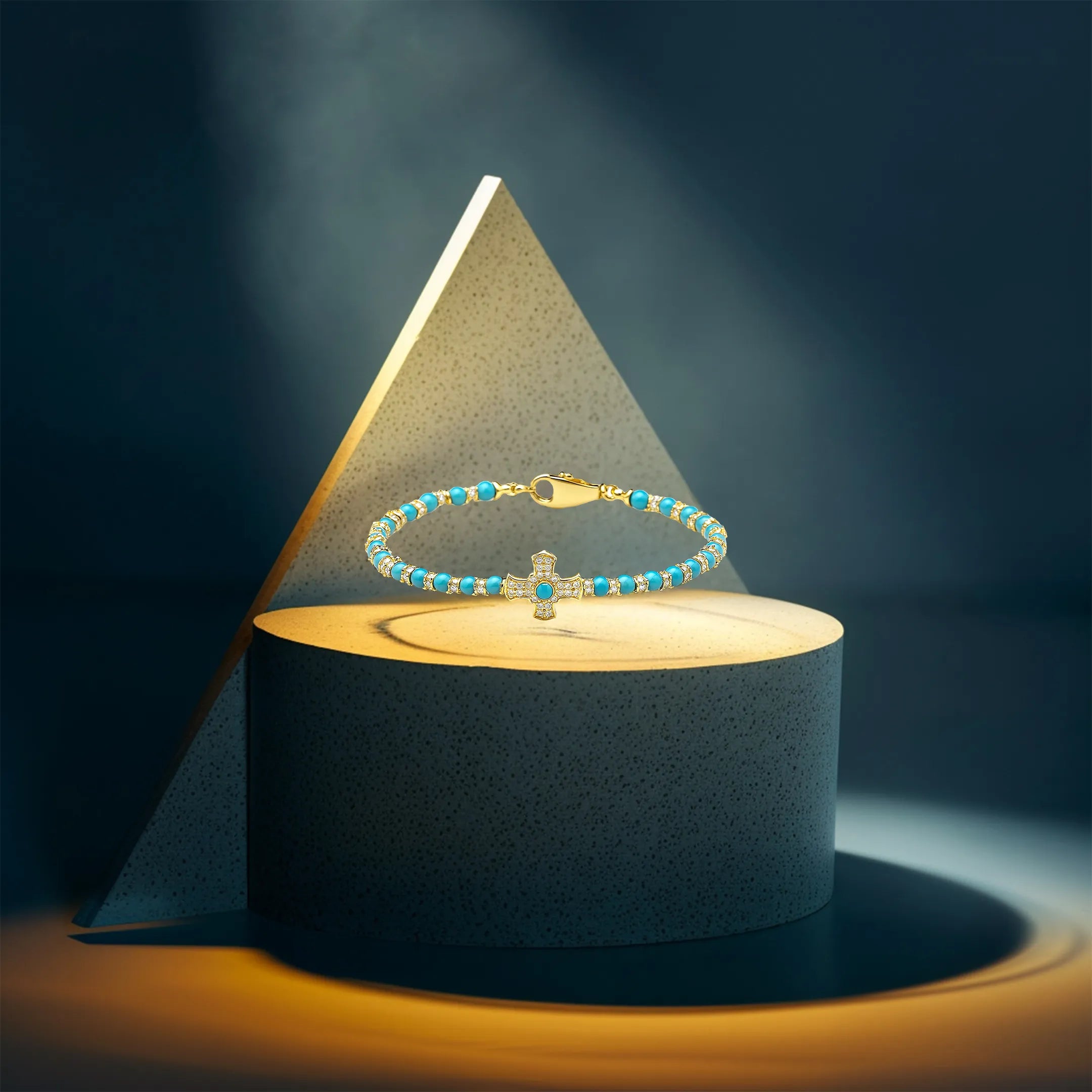 Turquoise Halo Cross Bracelet - 6mm
