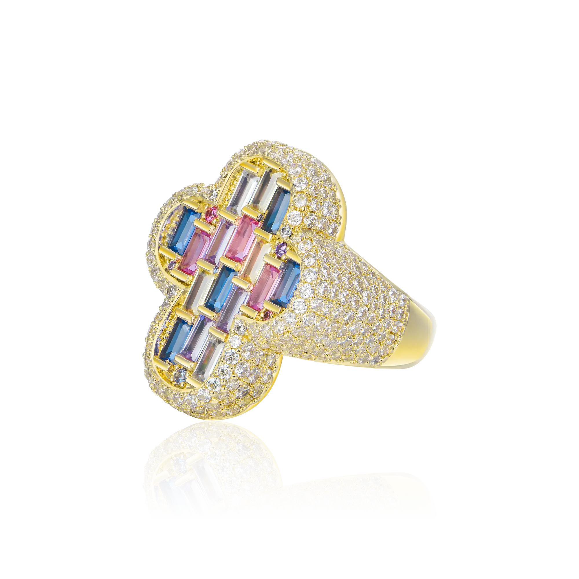 Iced Vitraux Vintage Rose Window Cross Ring