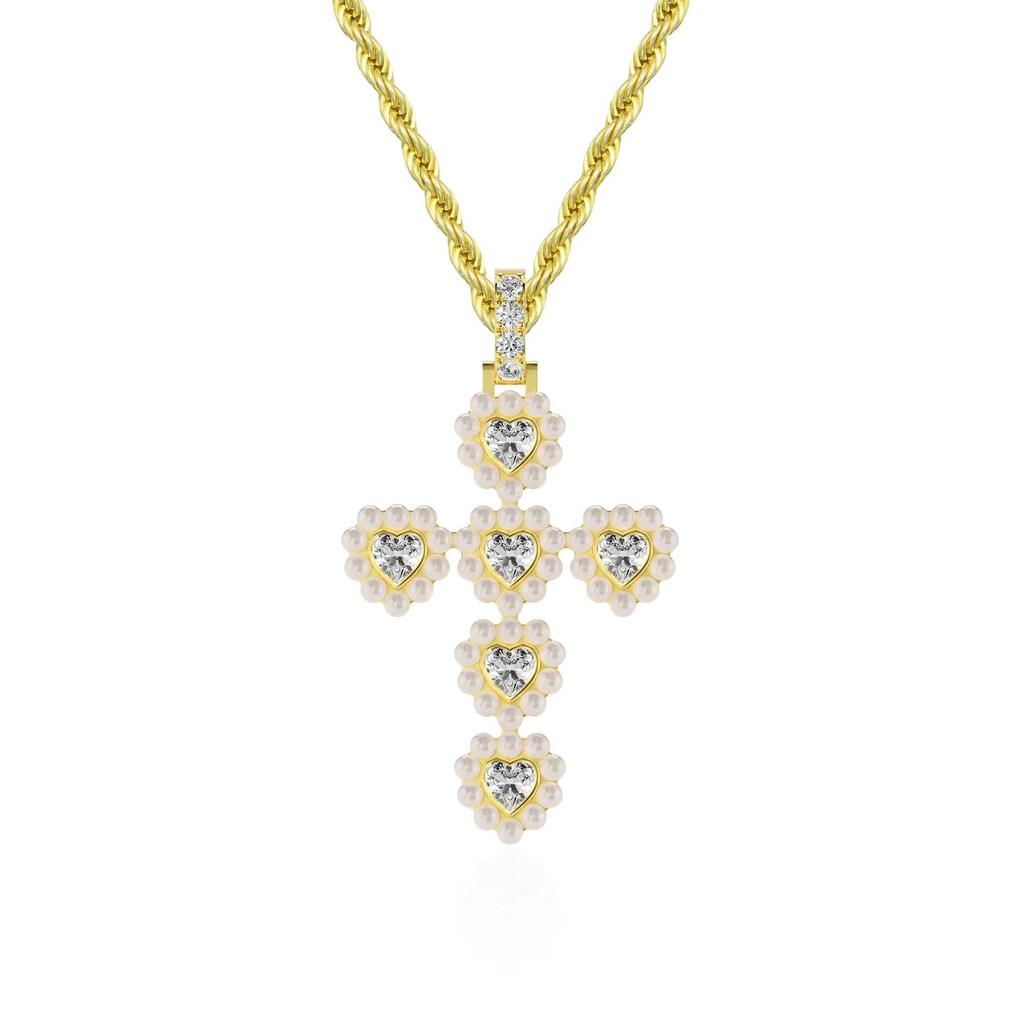 Ciondolo croce di alone perla alone moissanite