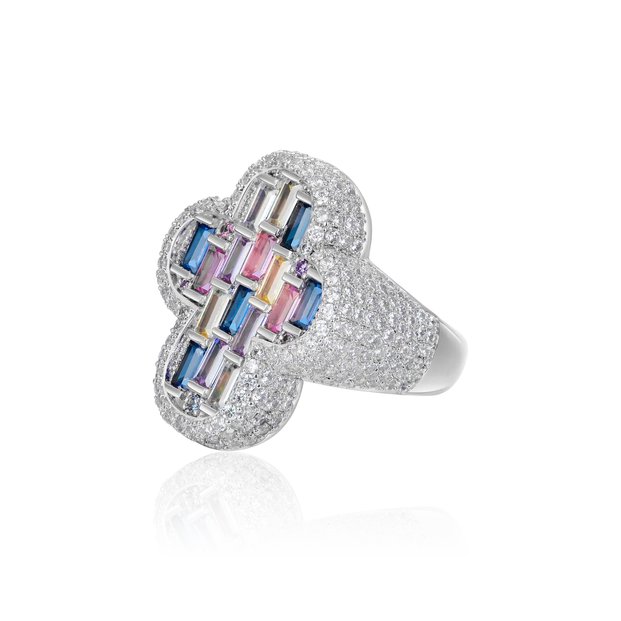 Iced Vitraux Vintage Rose Window Cross Ring