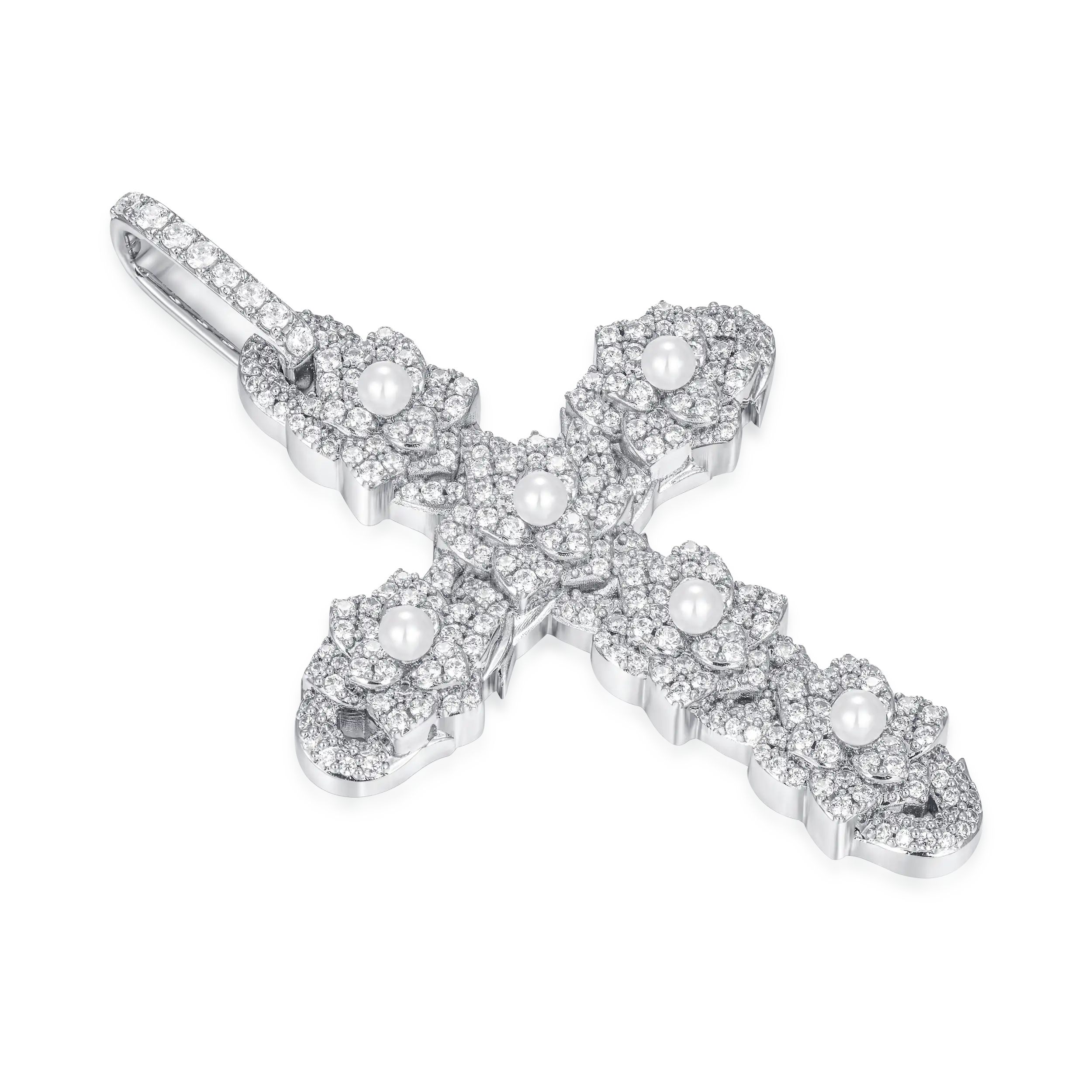 Pearl Rose Cross Pendant