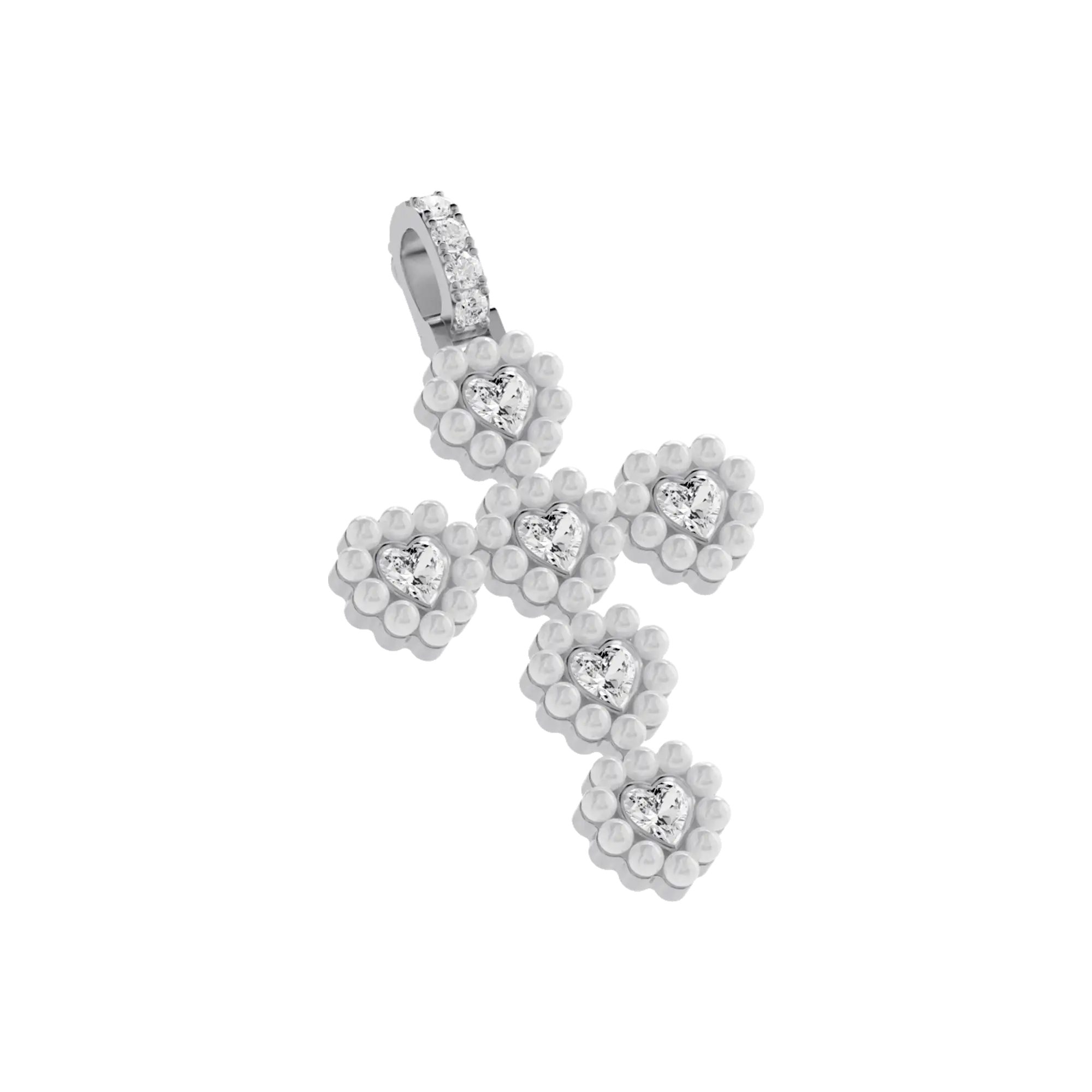 Ciondolo croce di alone perla alone moissanite