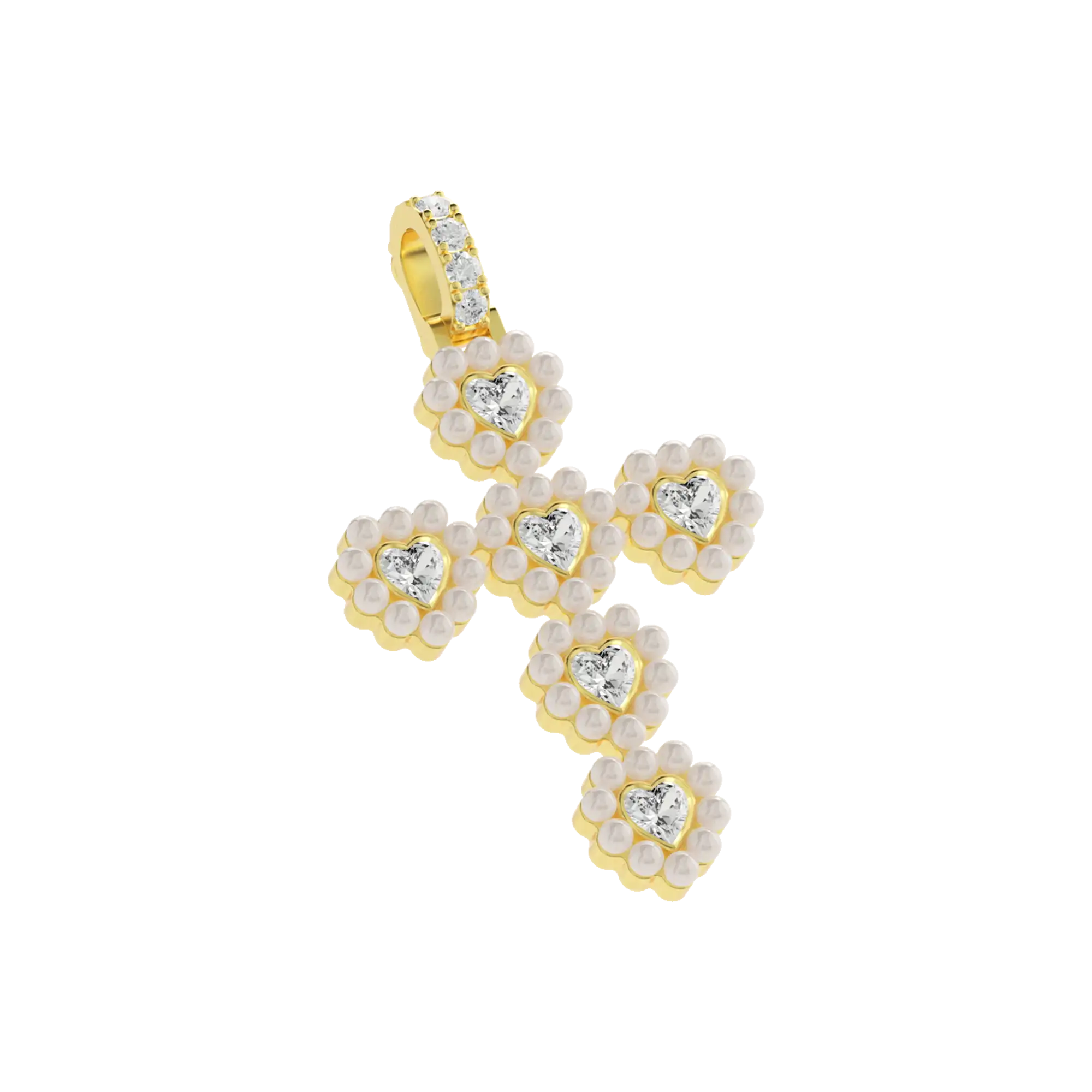 Ciondolo croce di alone perla alone moissanite