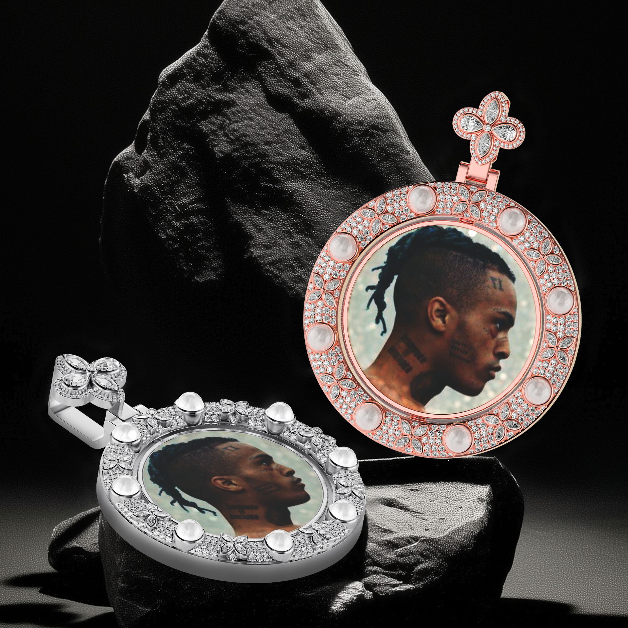 Custom Clover Pearl Reversible Photo Frame Pendant