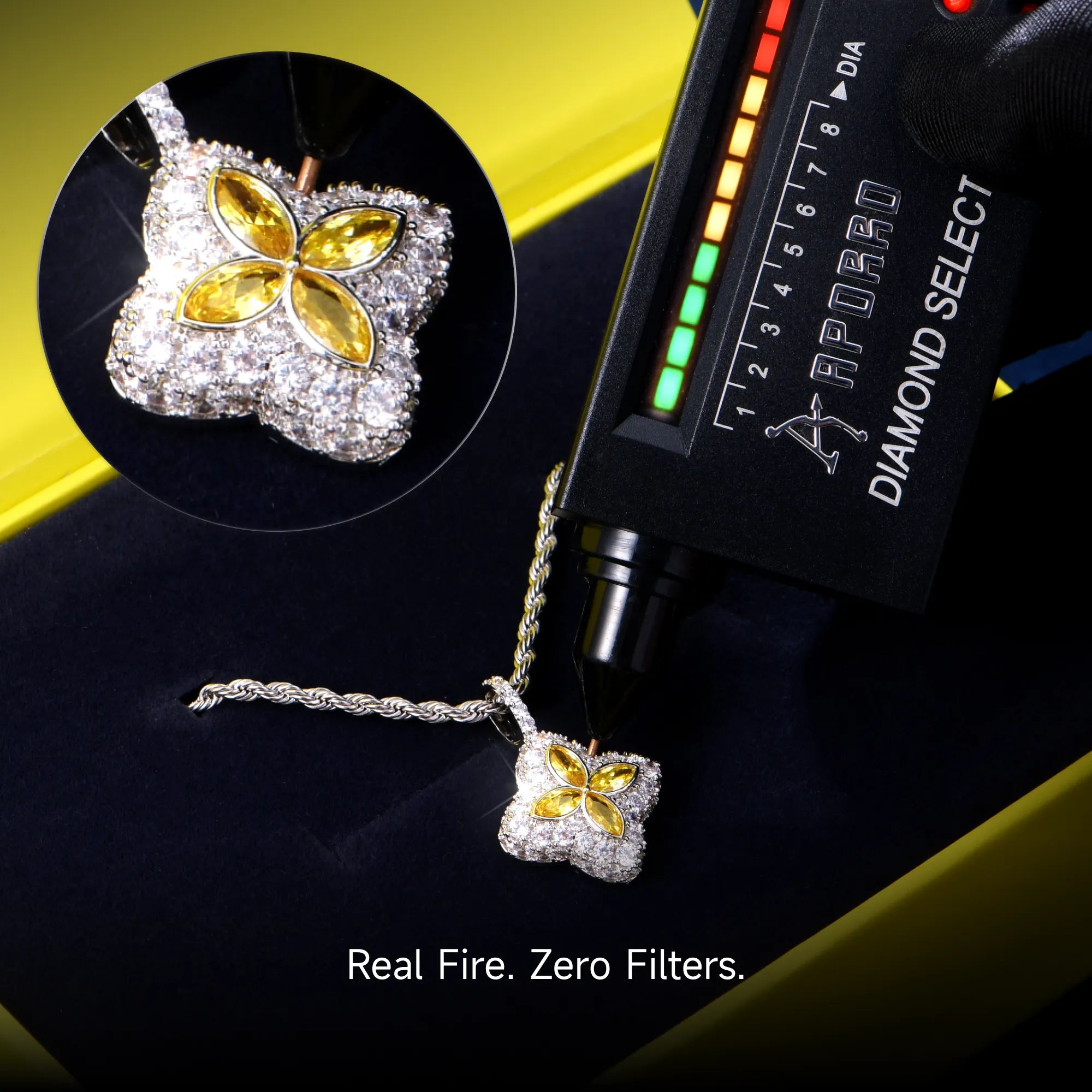 Pendentif Trèfle Lumineux Moissanite - Diamant Jaune