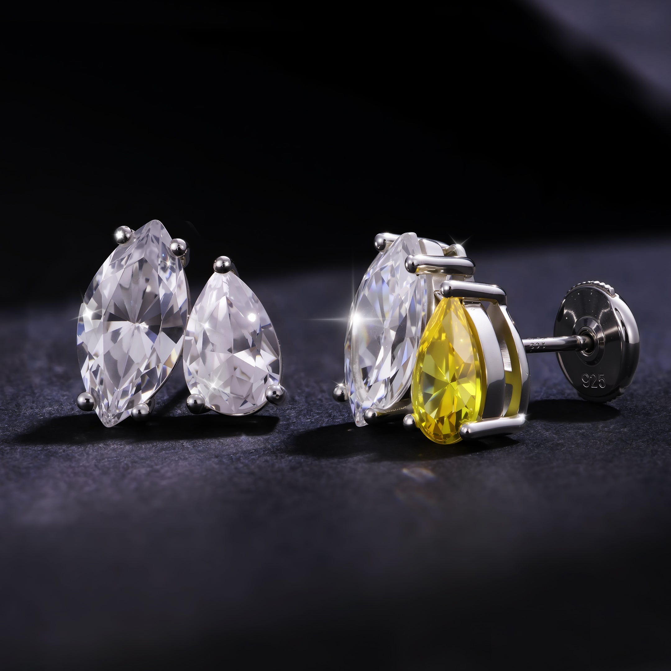 Moissanite Toi et Moi Stud Earrings – Marquise & Pear