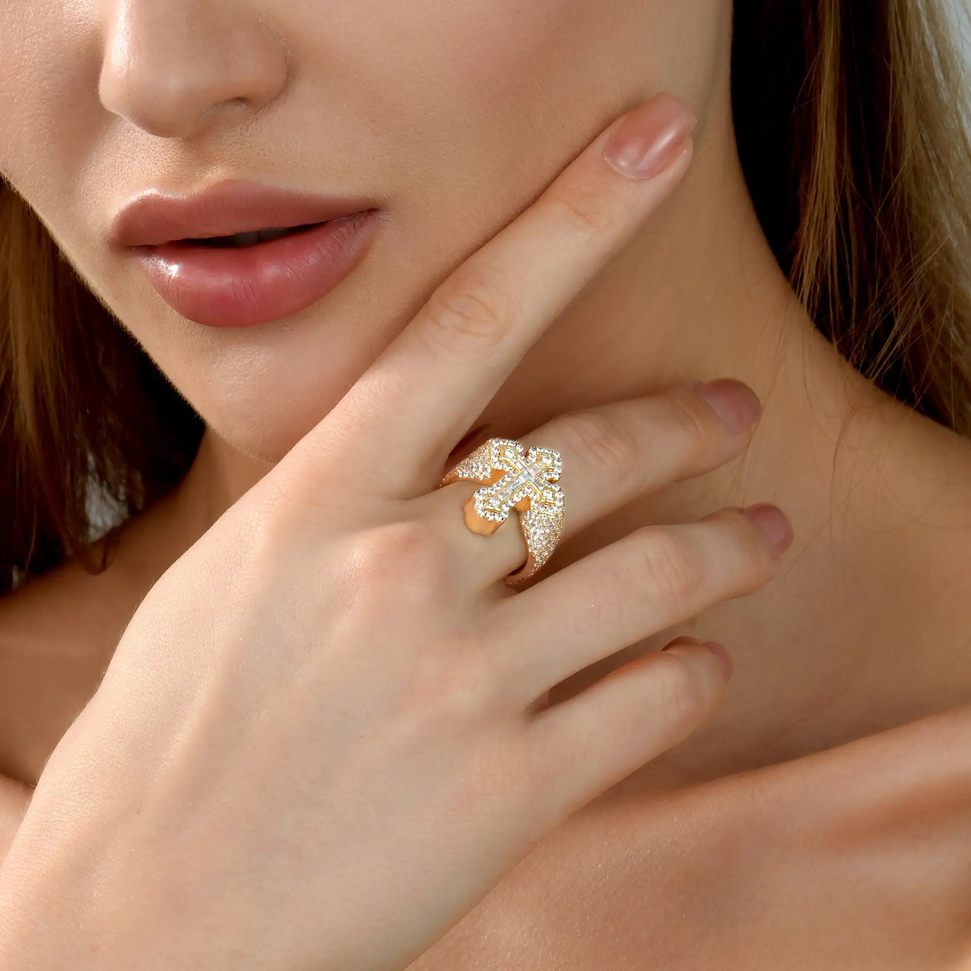 Bague Croix Glacée Baguette