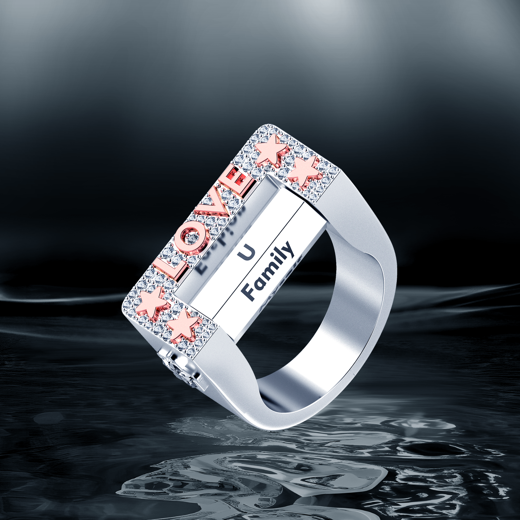 Benutzerdefinierter 6-seitiger Spinnring „Love“.