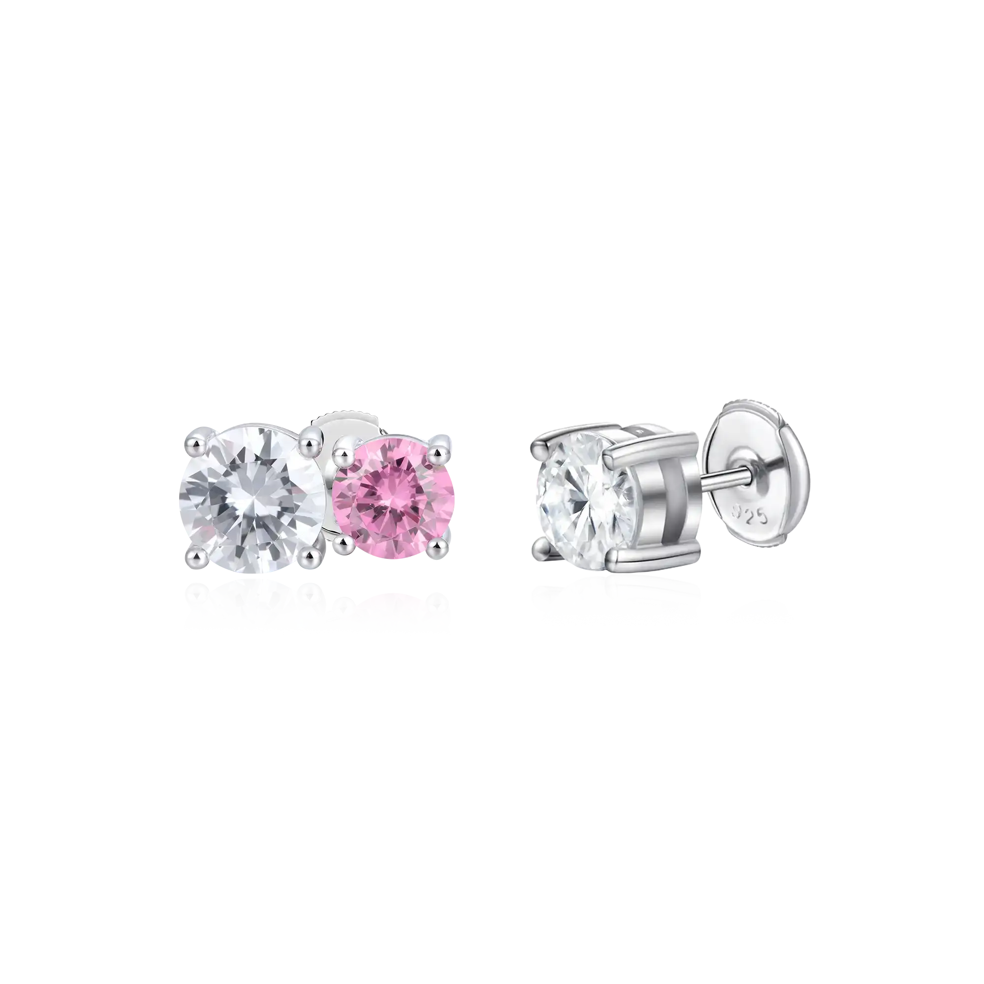 Moissanite Toi et Moi & Round Cut Stud Earring Set