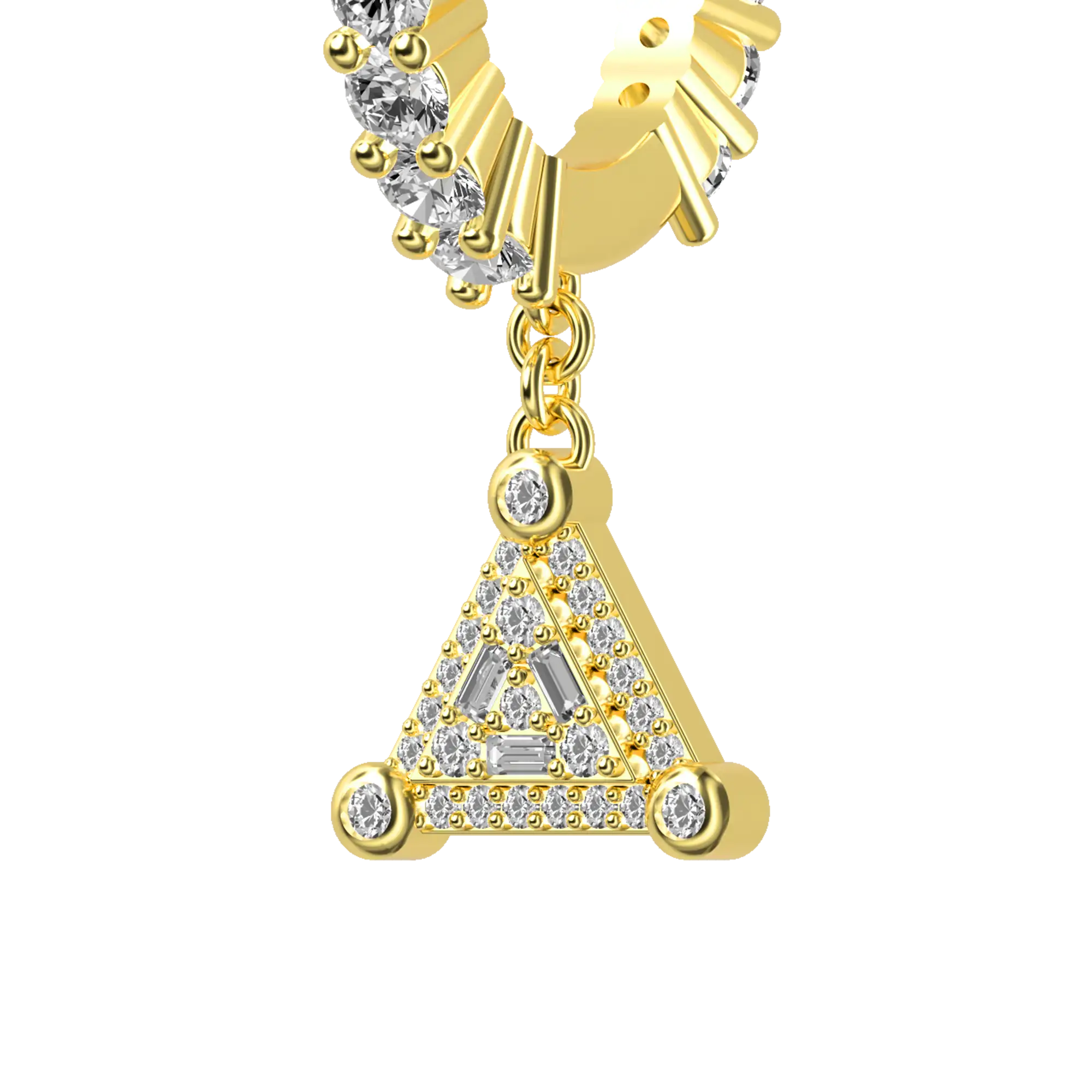Women's Triangle Baguette Mix Halo Dangly Earrings - Pair