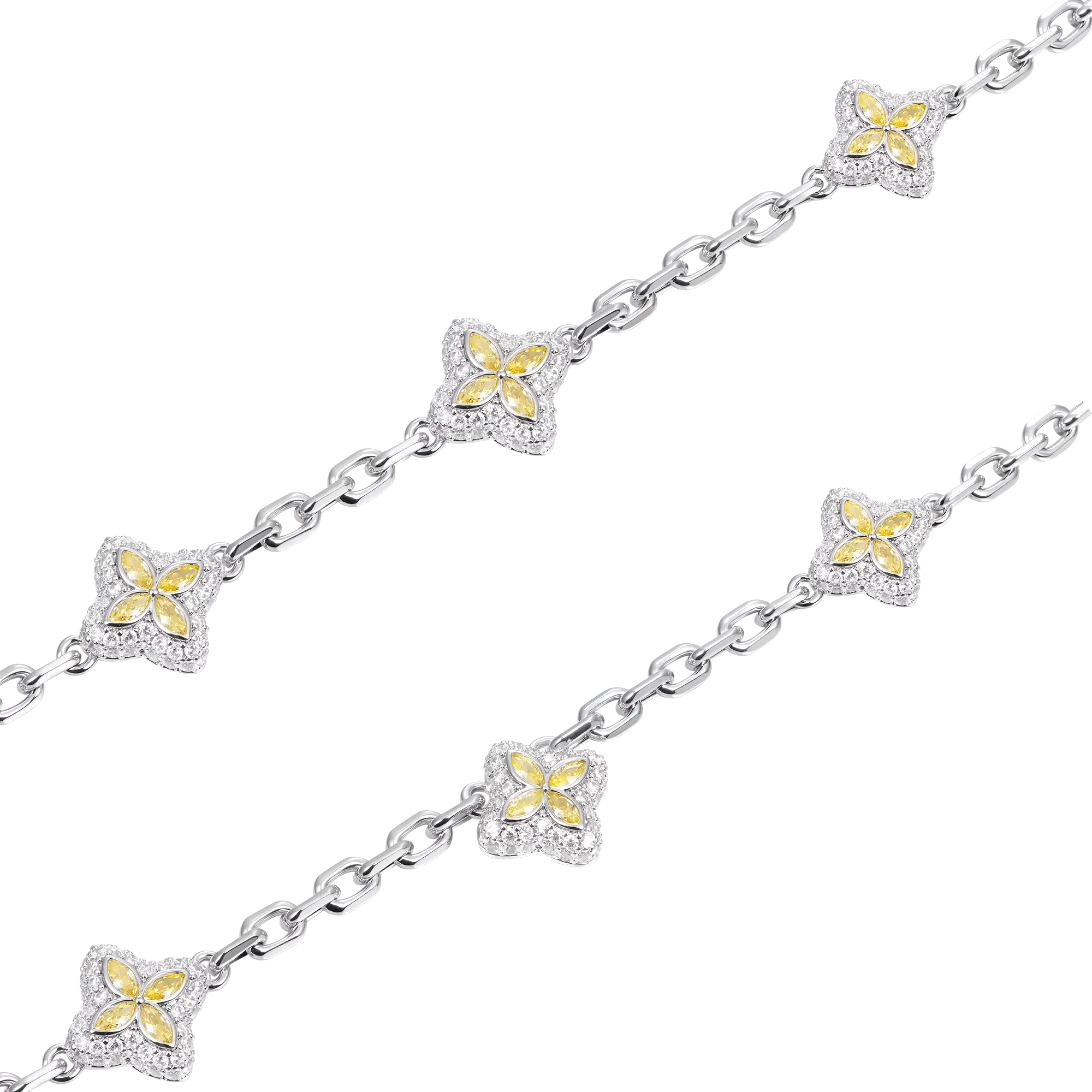 Iced Luminous Clover Adjustable Necklace - Yellow Diamond