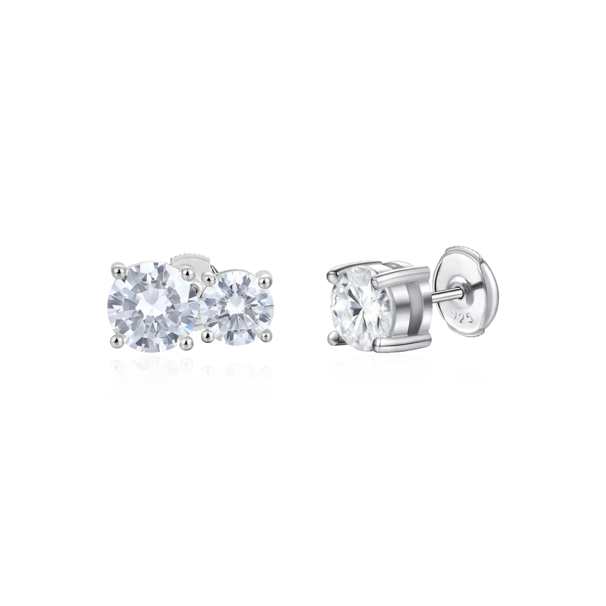 Moissanite Toi et Moi & Round Cut Stud Earring Set