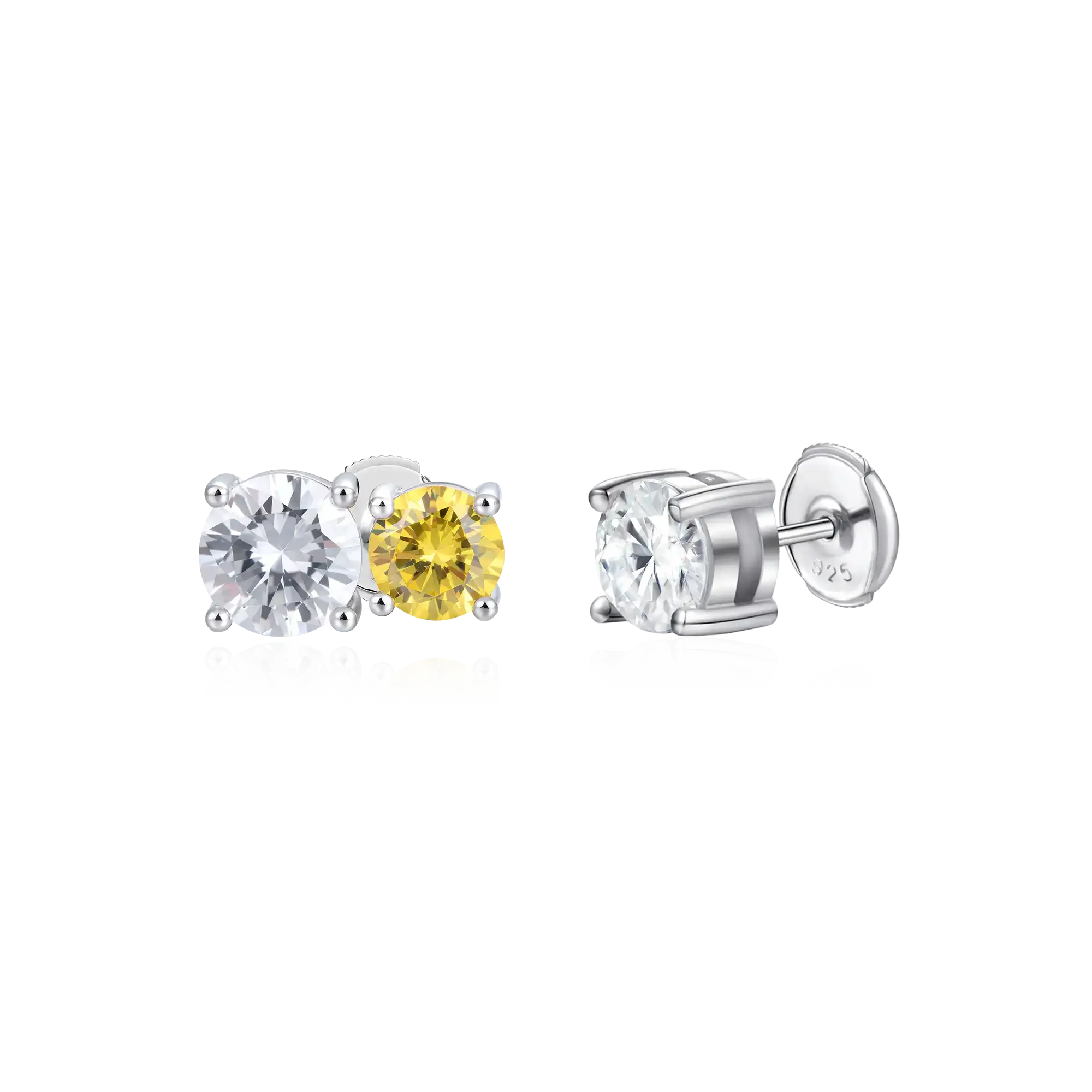 Moissanite Toi et Moi & Round Cut Stud Earring Set