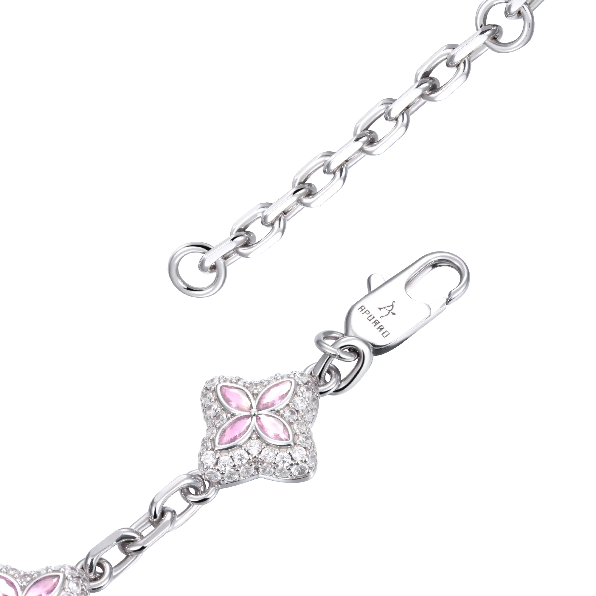 Bracelet Ajustable Trèfle Lumineux Glacé - Diamant Rose