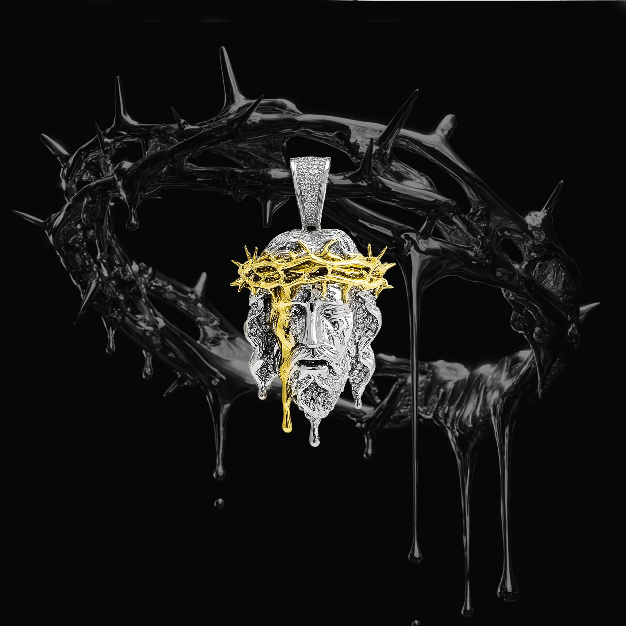 Drip Messiah - Heavy Crown Jesus Pendant - 38mm
