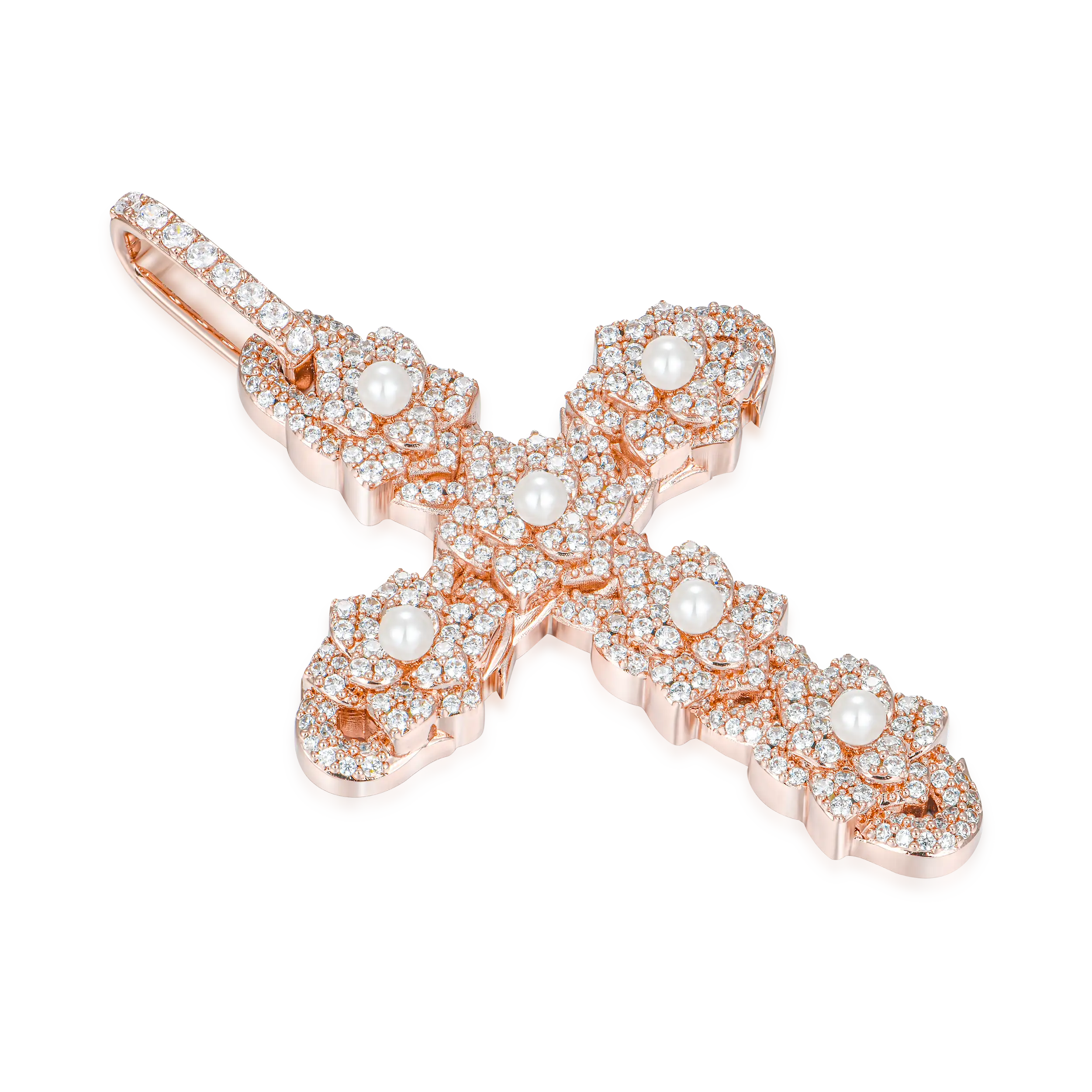 Pearl Rose Cross Pendant