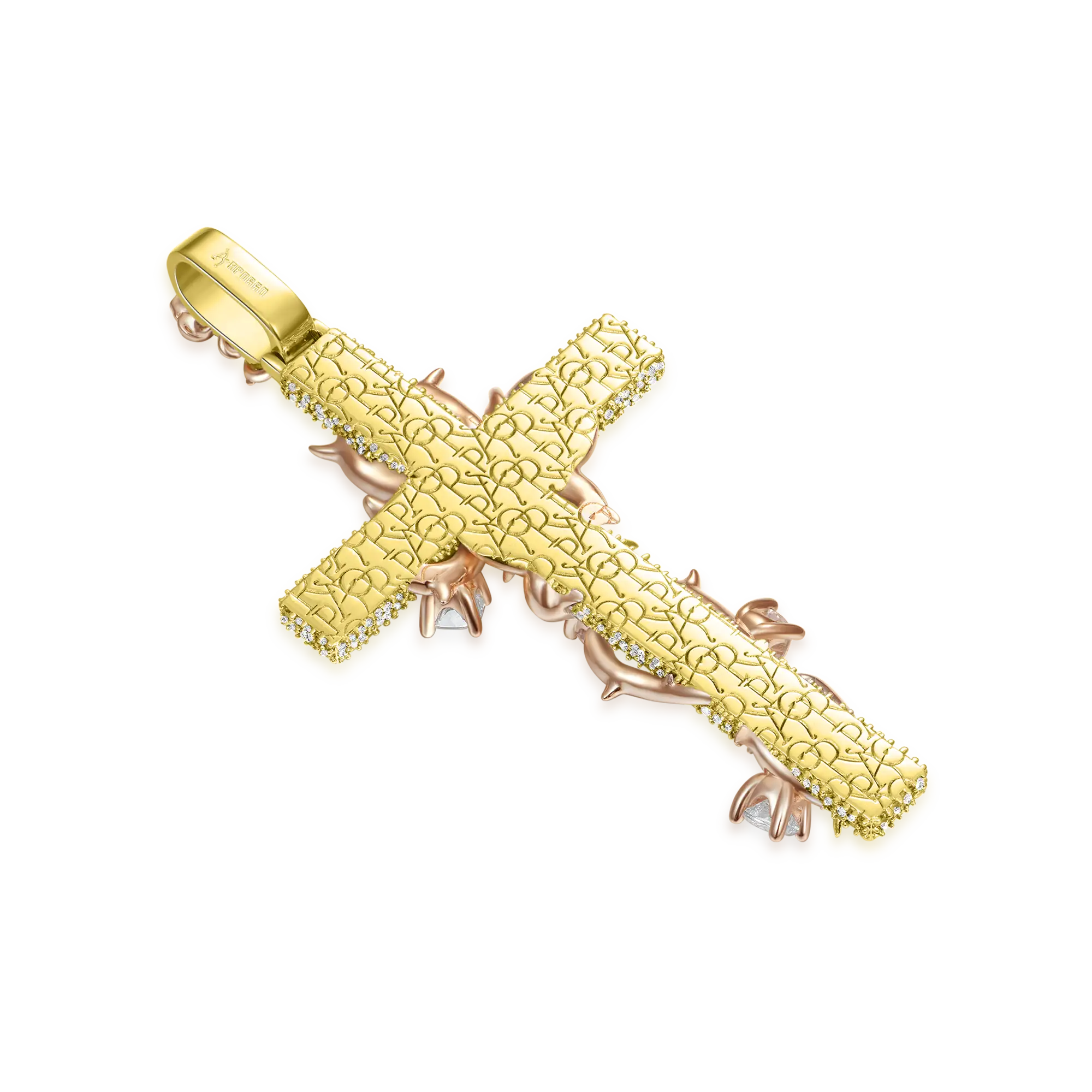 Moissanite Pave Set Thorned Rose Cross Pendant