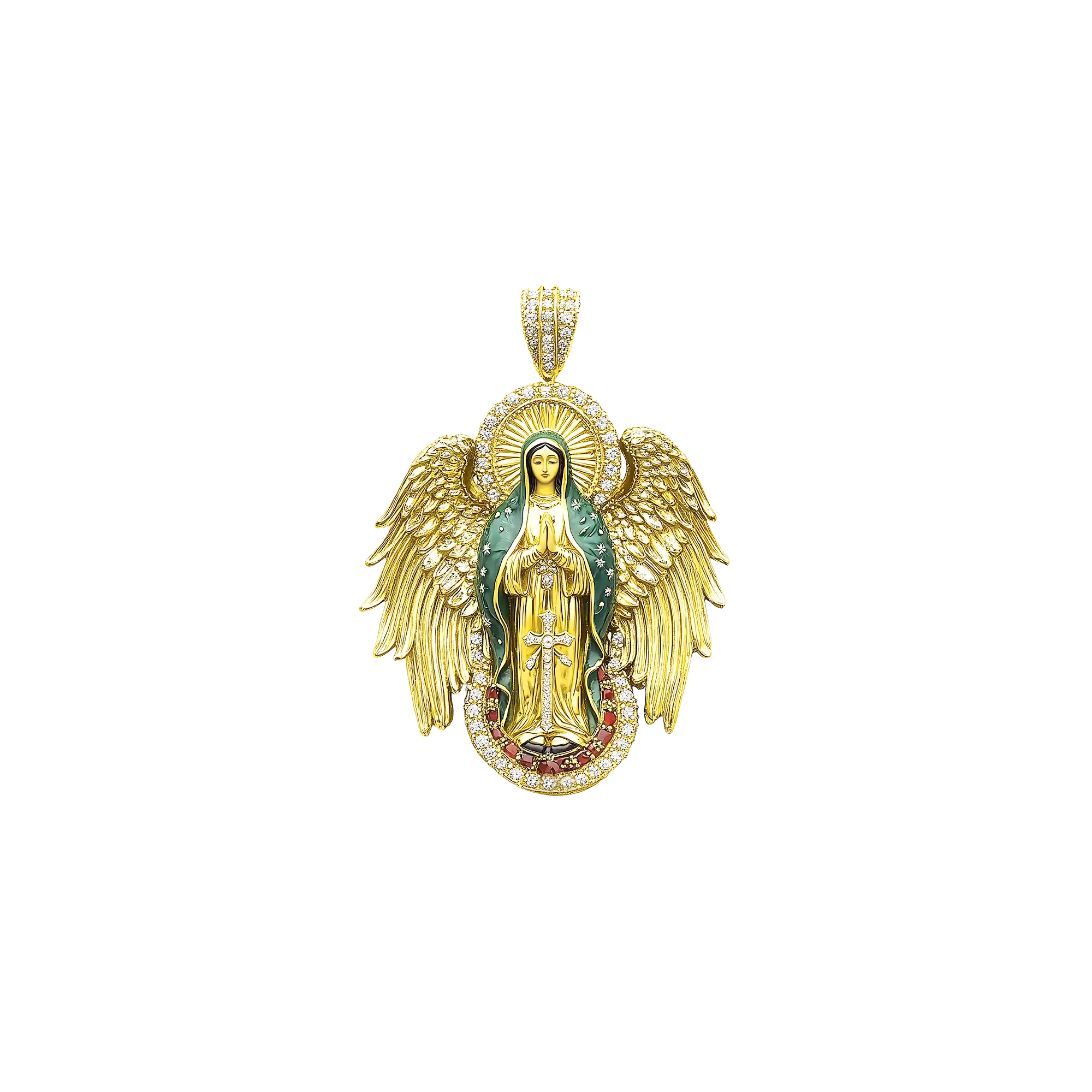 Moissanite Blessed Mary Halo Winged Pendant
