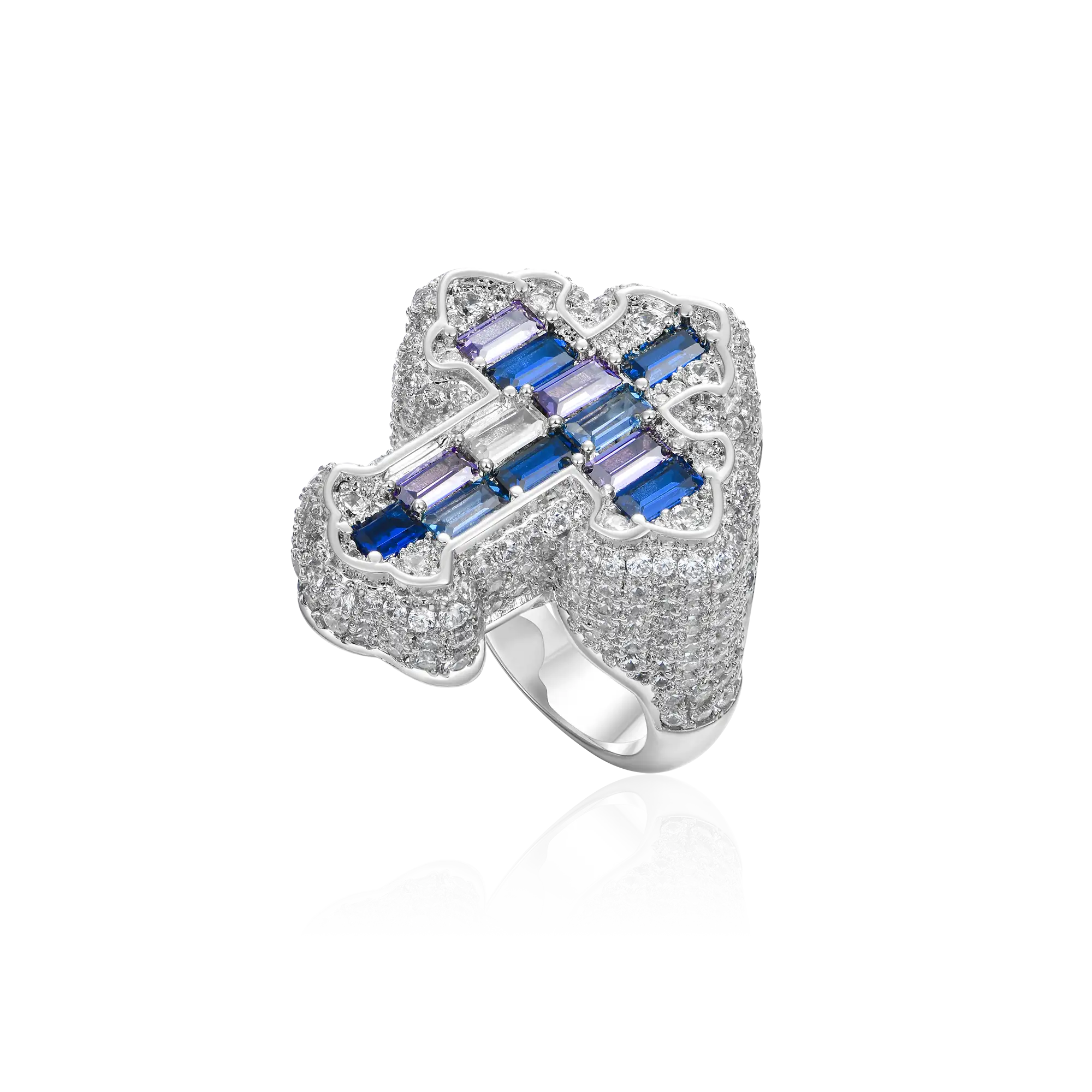 Iced Vitraux Vintage Starry Night Cross Ring