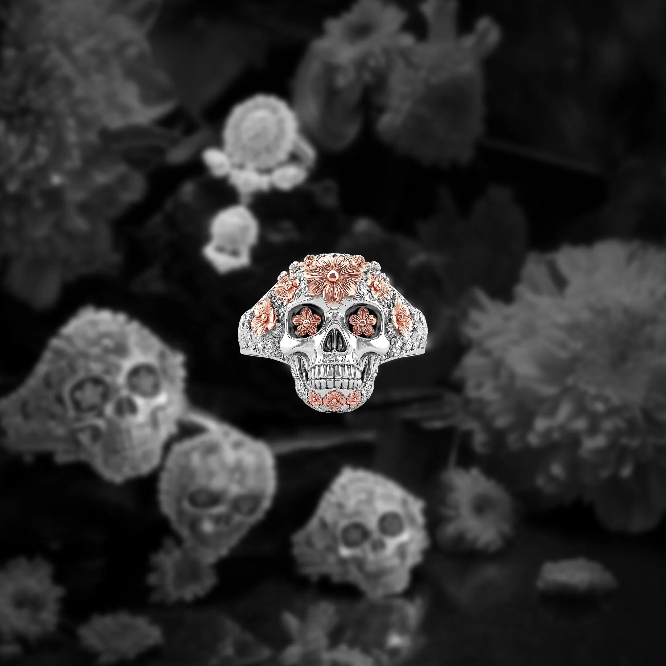 Anillo de floración de calavera rosado