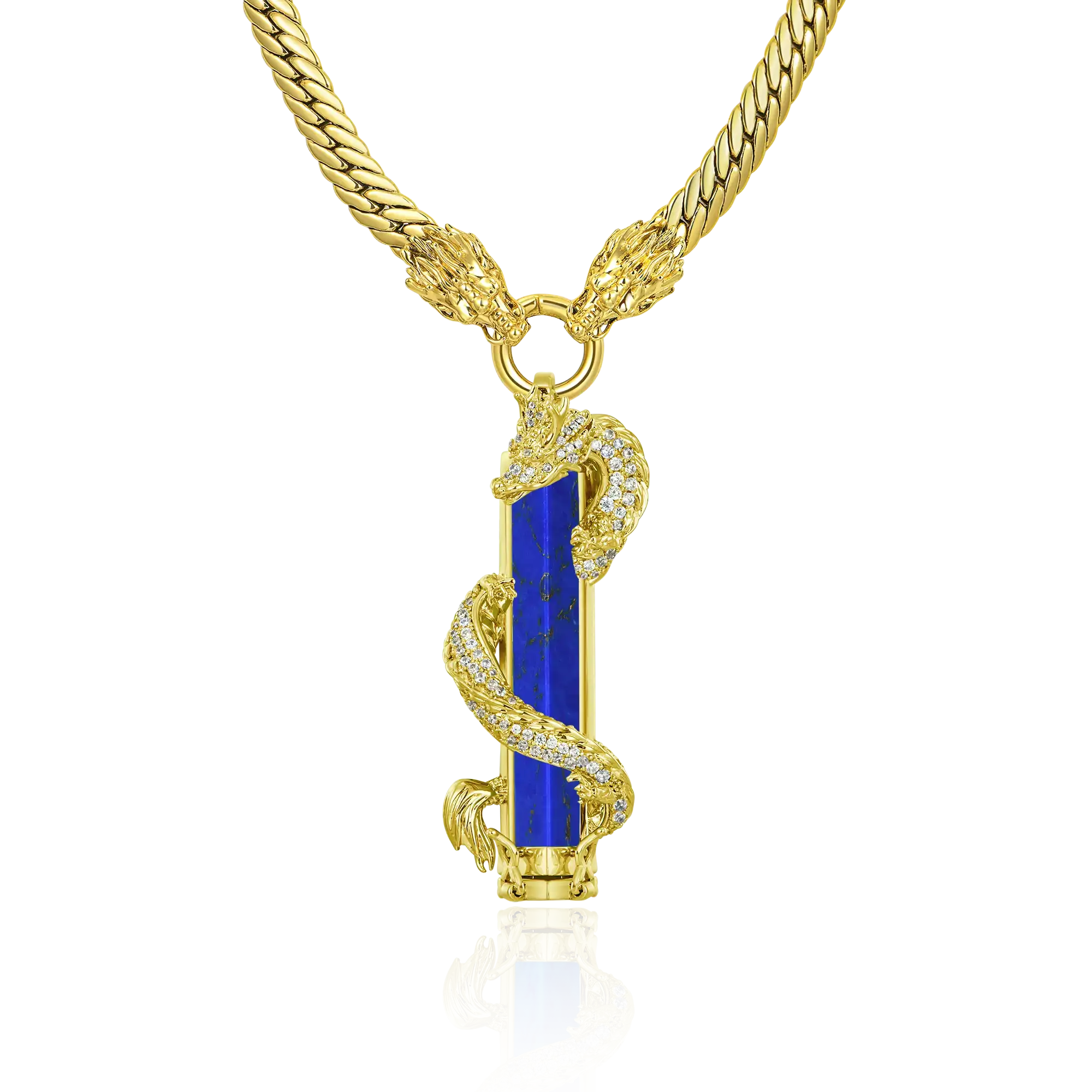 Conjunto de cadena y colgante cubano con pilar de jade y dragón WONG