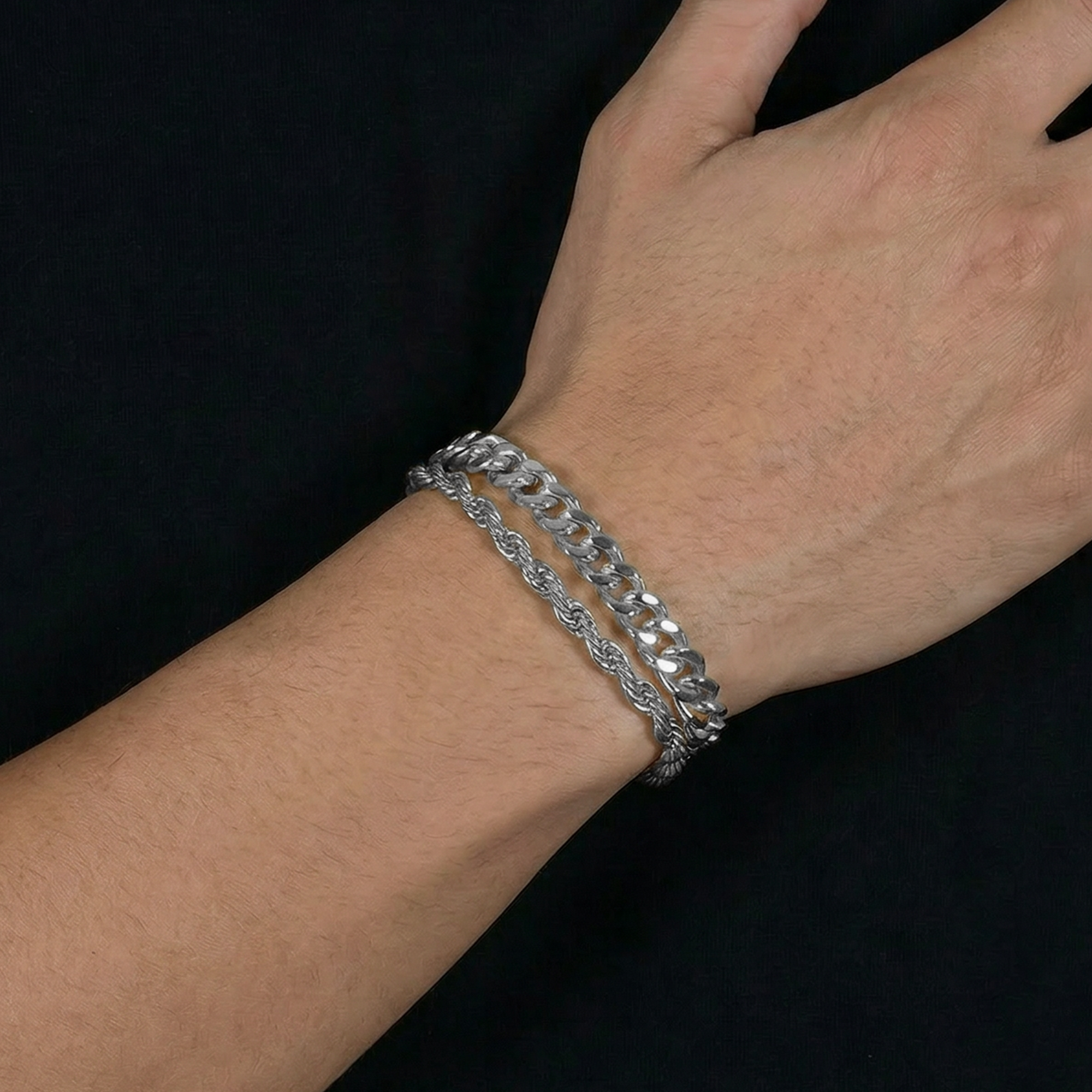 Miami Cuban & Rope Layered Bracelet Set